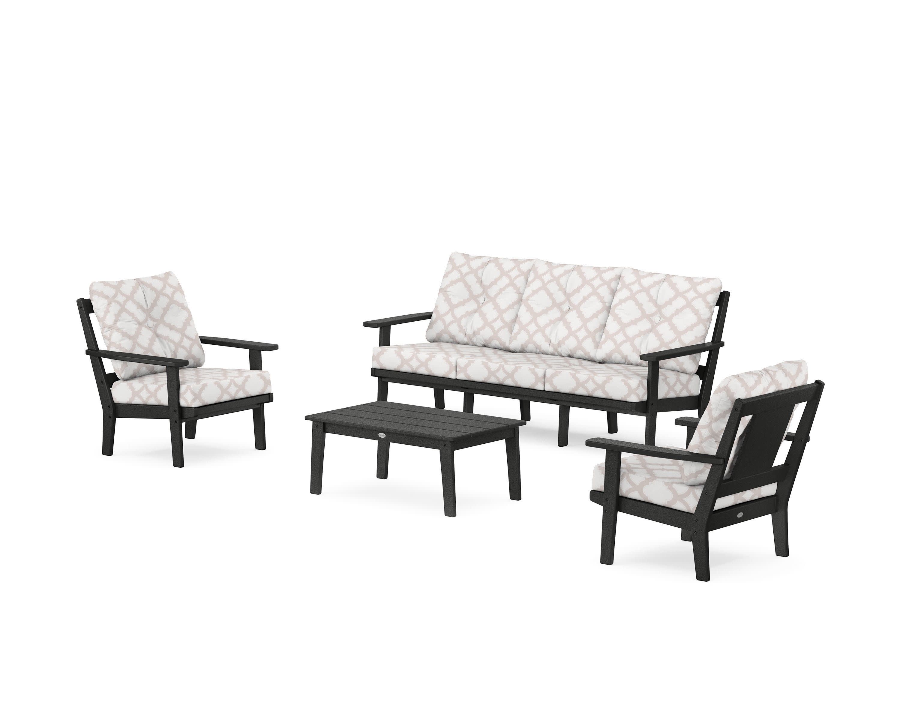 Prairie 4-Piece Deep Seating Set with Sofa in Black / Trellis Dune Burlap