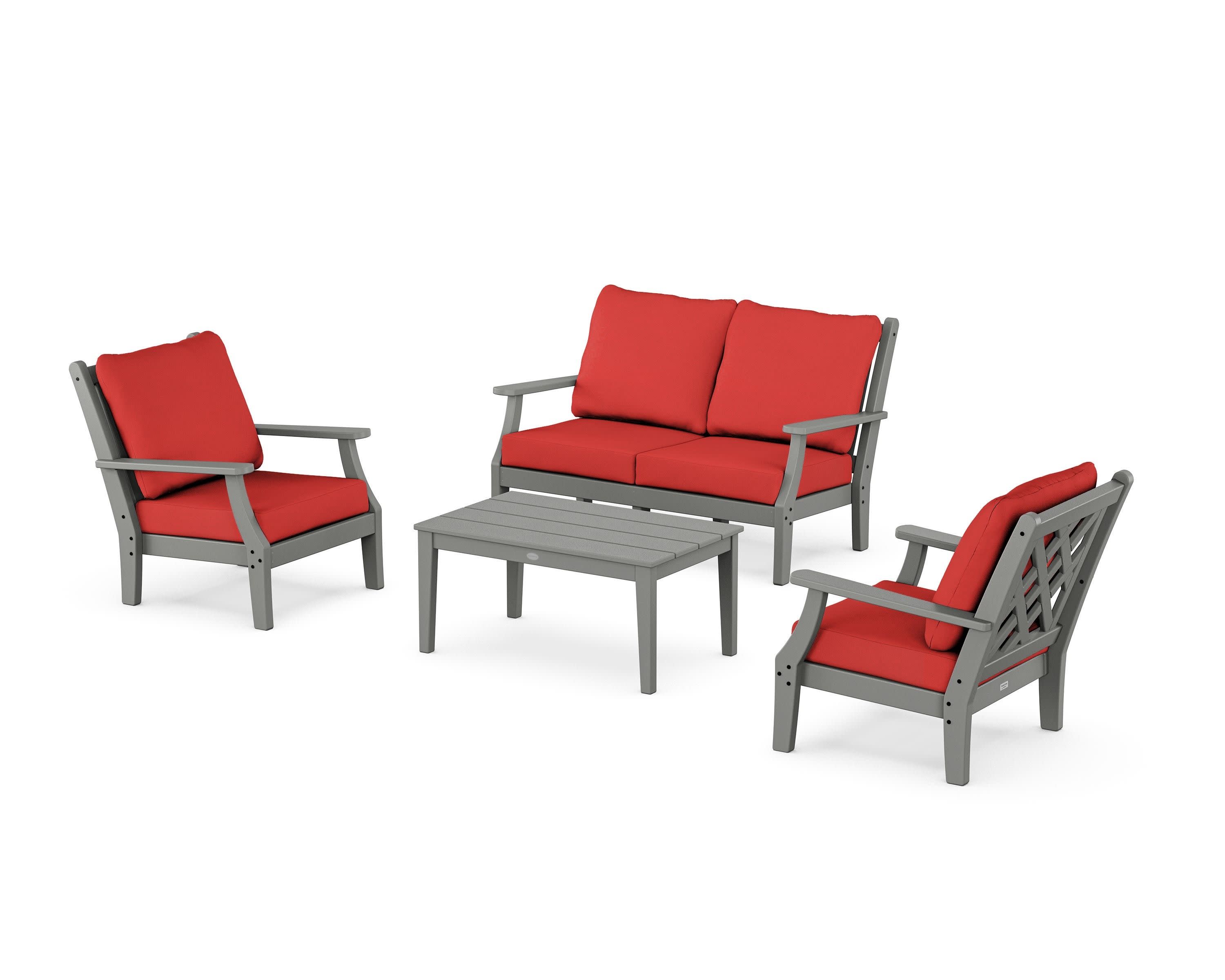 Wovendale 4-Piece Deep Seating Set with Loveseat in Slate Grey / Crimson Linen