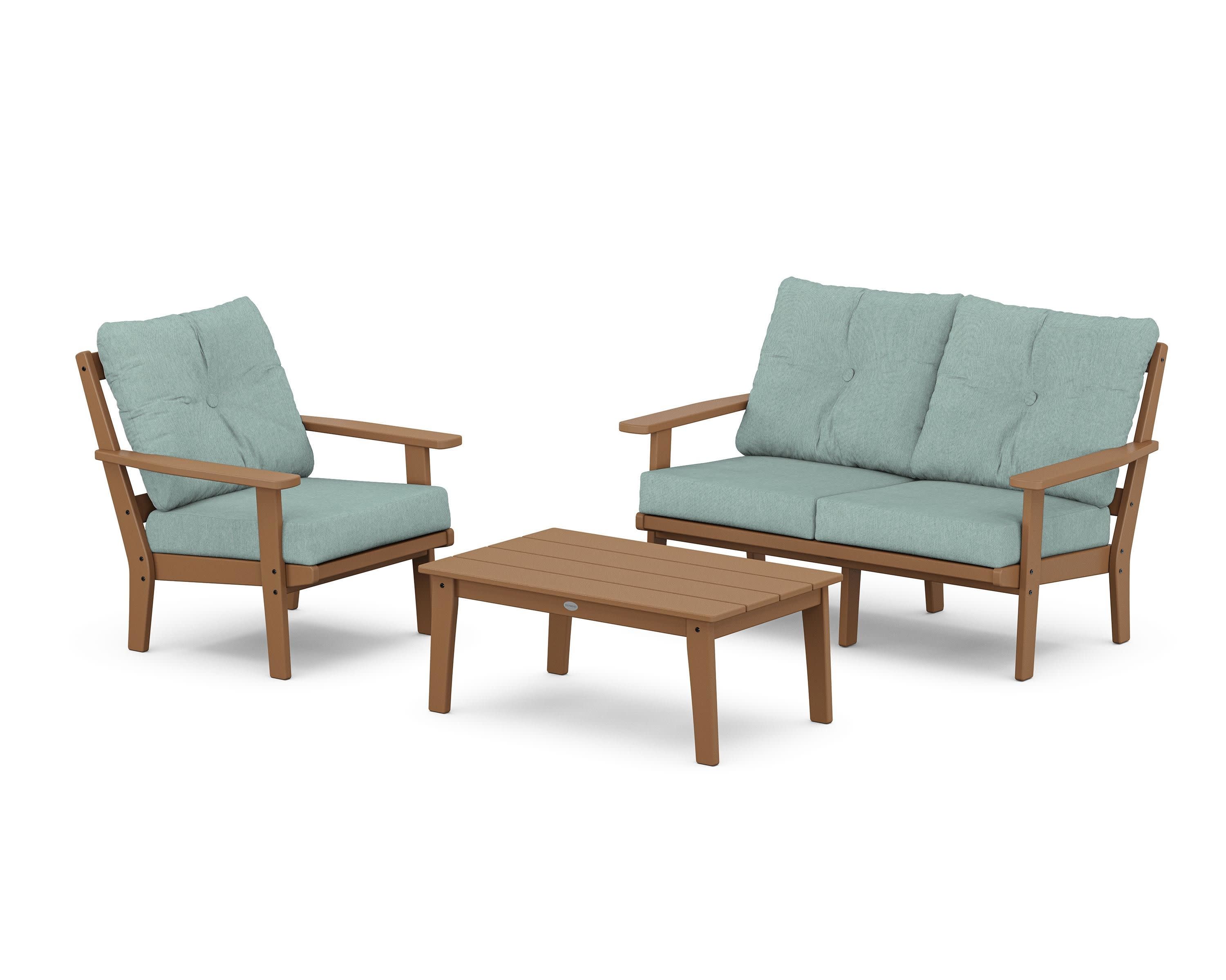 Prairie 3-Piece Deep Seating Set with Loveseat in Teak / Glacier Spa