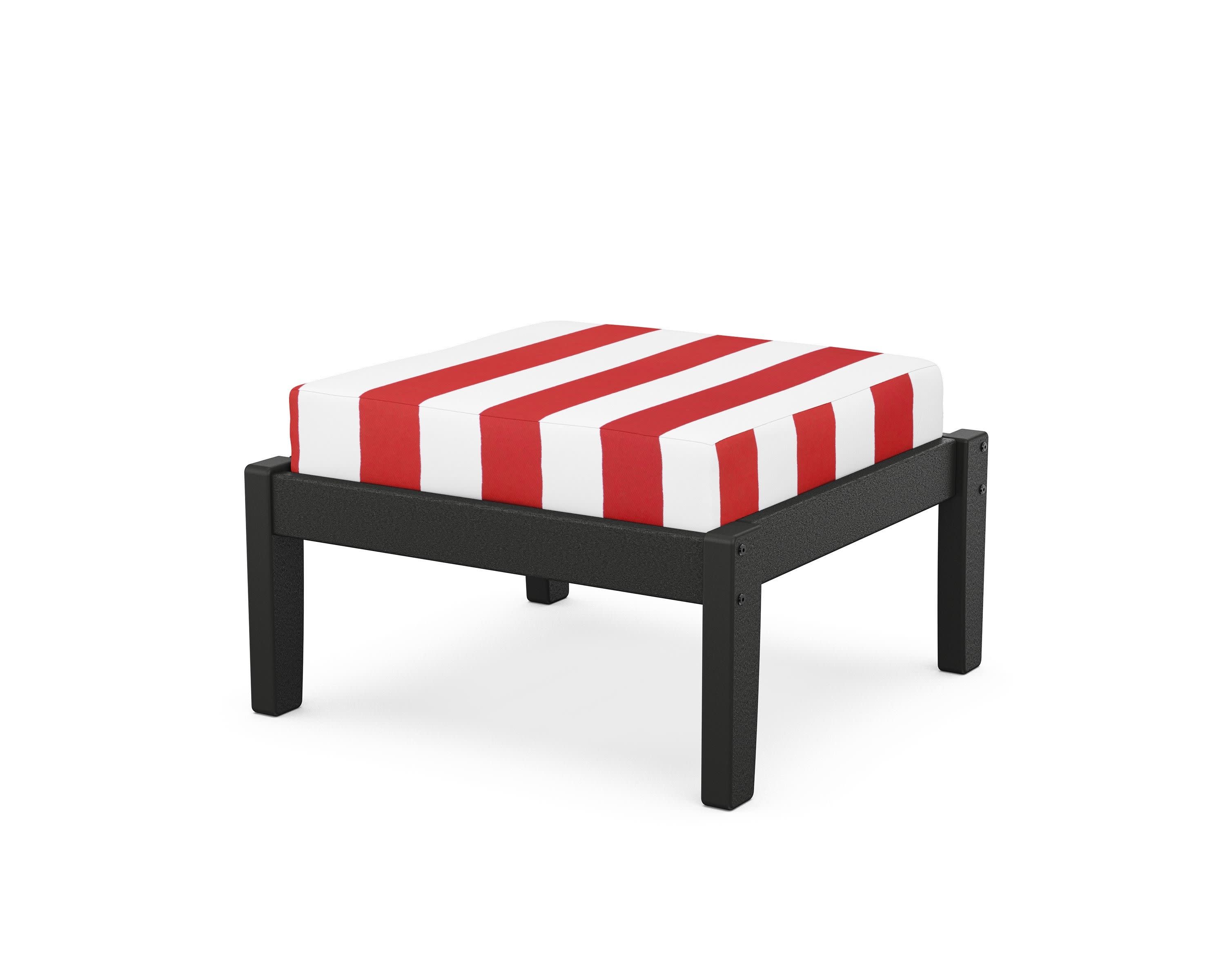 Deep Seating Ottoman in Black / Cabana Stripe Crimson