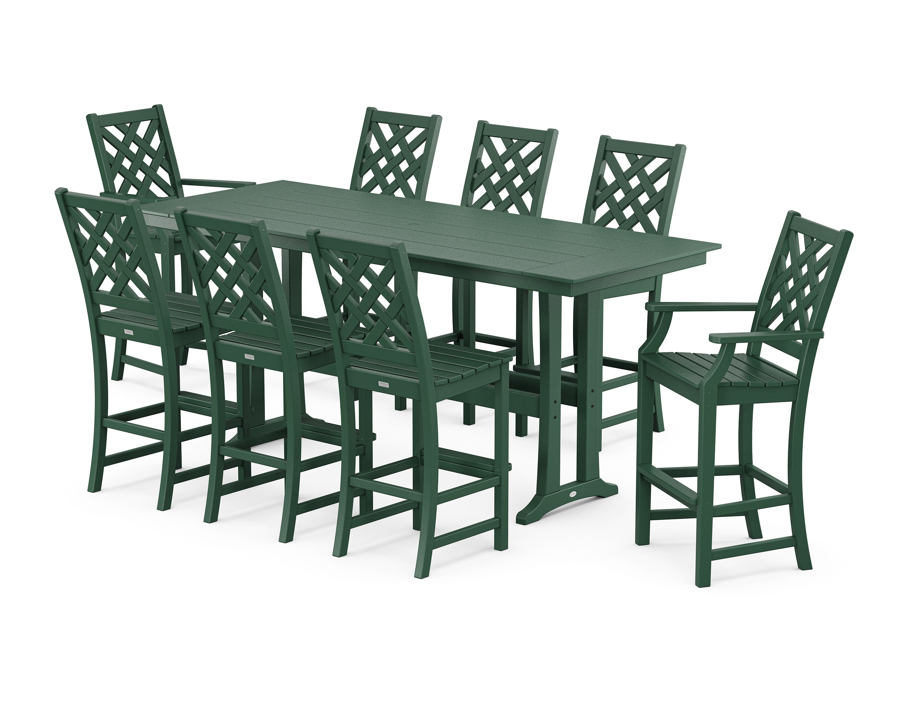 Wovendale 9-Piece Farmhouse Bar Set with Trestle Legs in Green