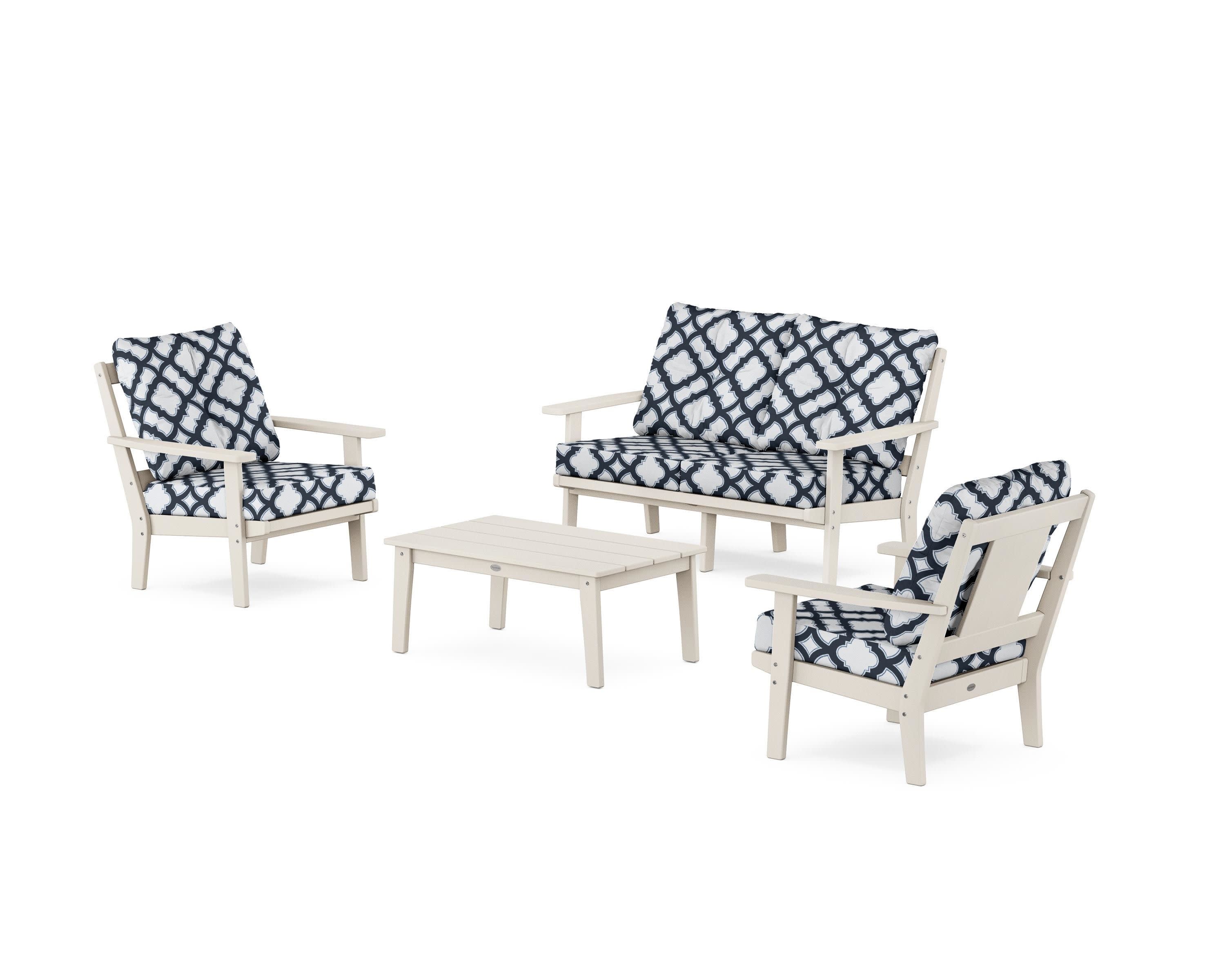 Prairie 4-Piece Deep Seating Set with Loveseat in Sand / Trellis Marine Indigo
