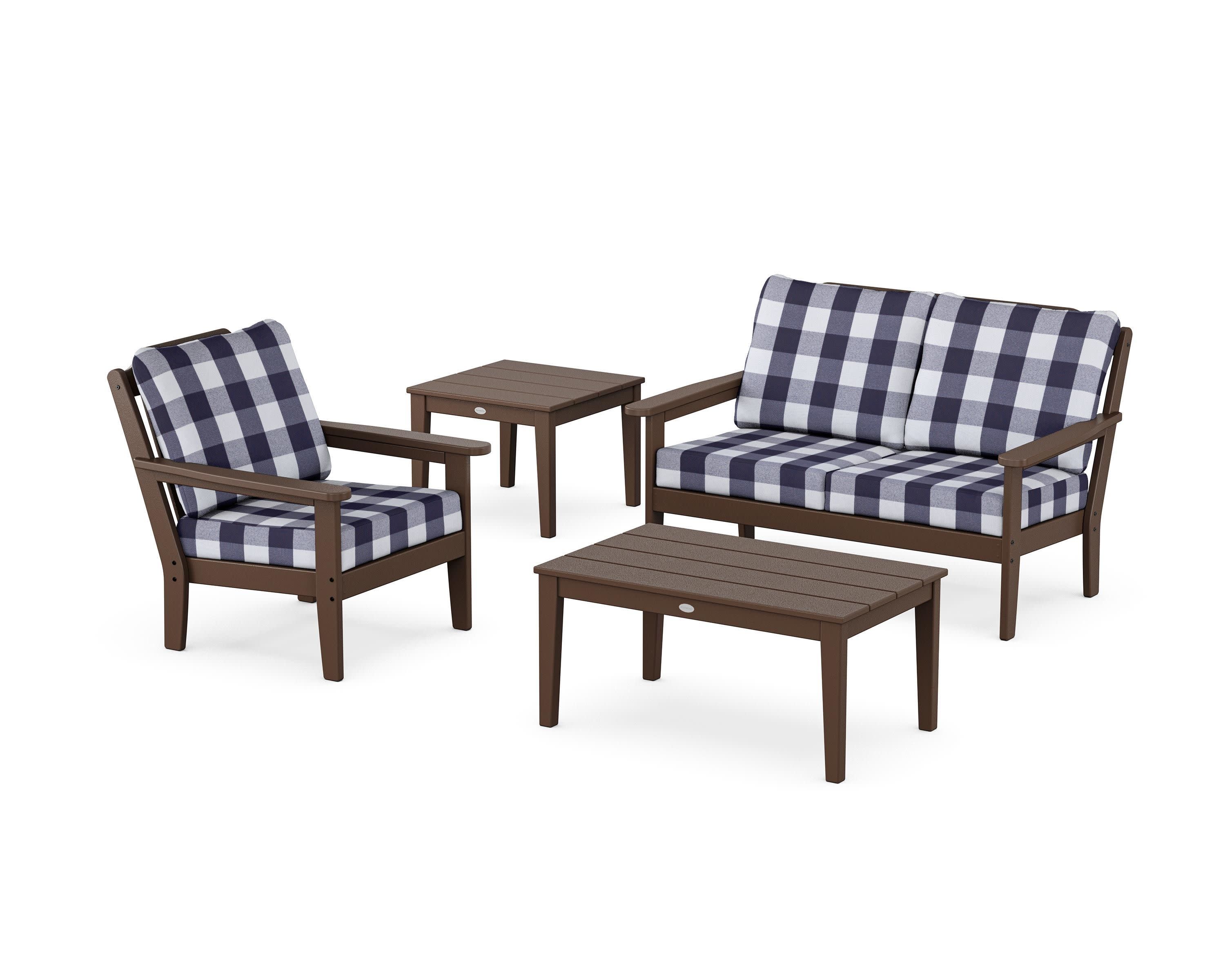 Wovendale 4-Piece Deep Seating Set in Mahogany / Buffalo Plaid Navy