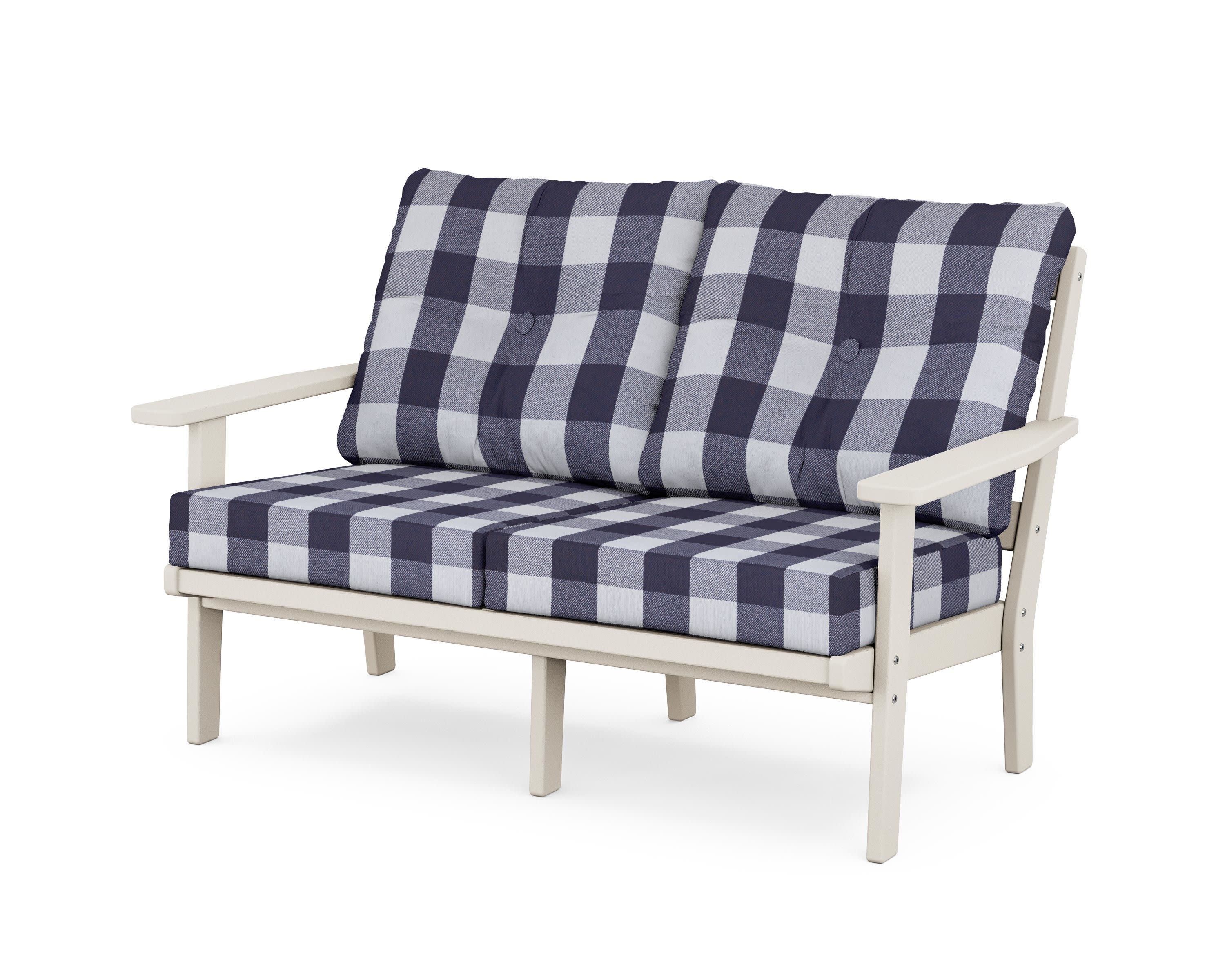 Prairie Deep SeatingLoveseat in Sand / Buffalo Plaid Navy