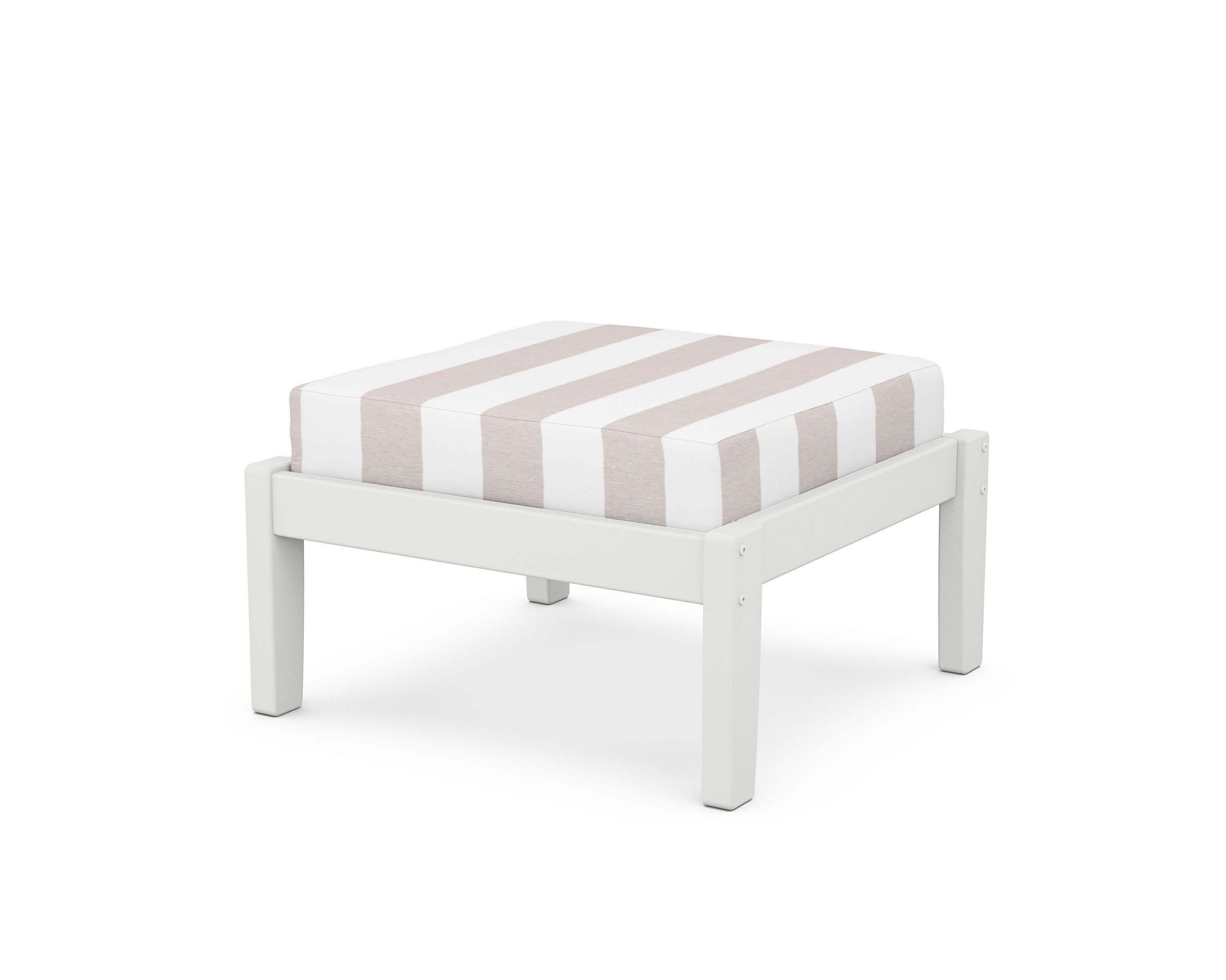 Deep Seating Ottoman in White / Cabana Stripe Dune Burlap