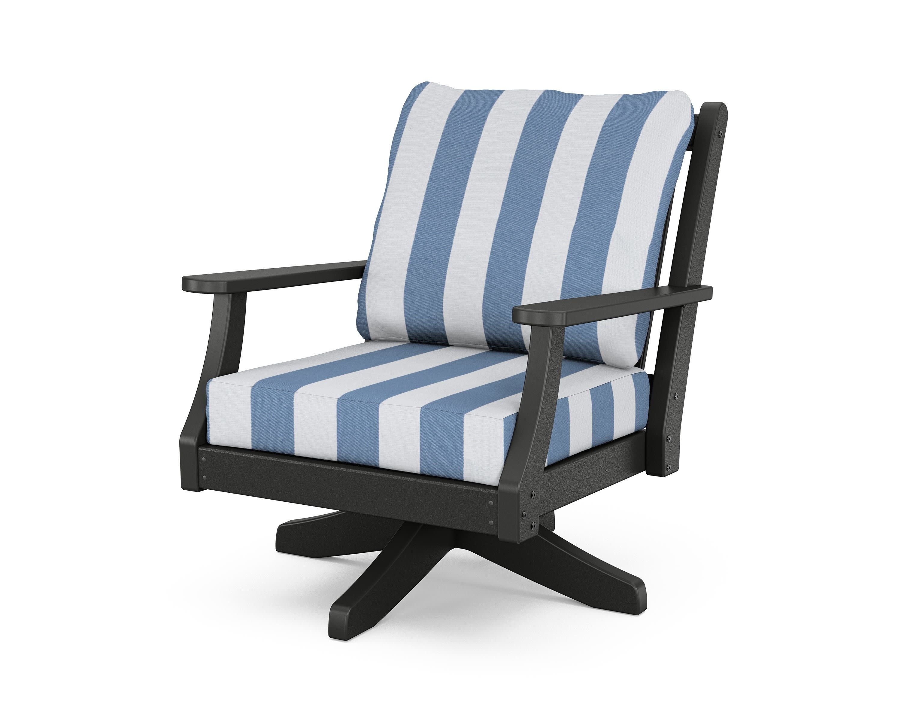 Wovendale Deep Seating Swivel Chair in Black / Cabana Stripe Sky Blue