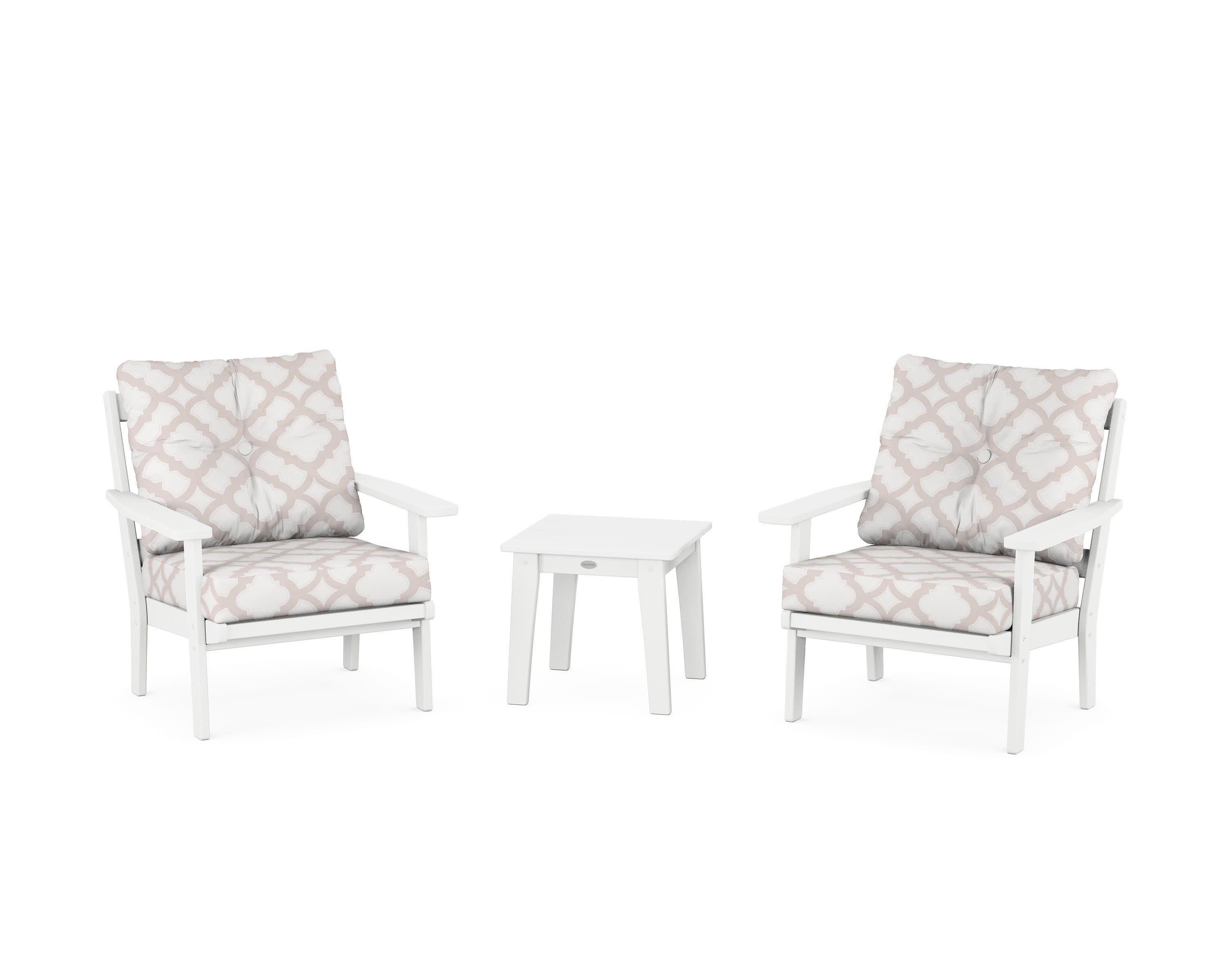 Prairie 3-Piece Deep Seating Set in White / Trellis Dune Burlap