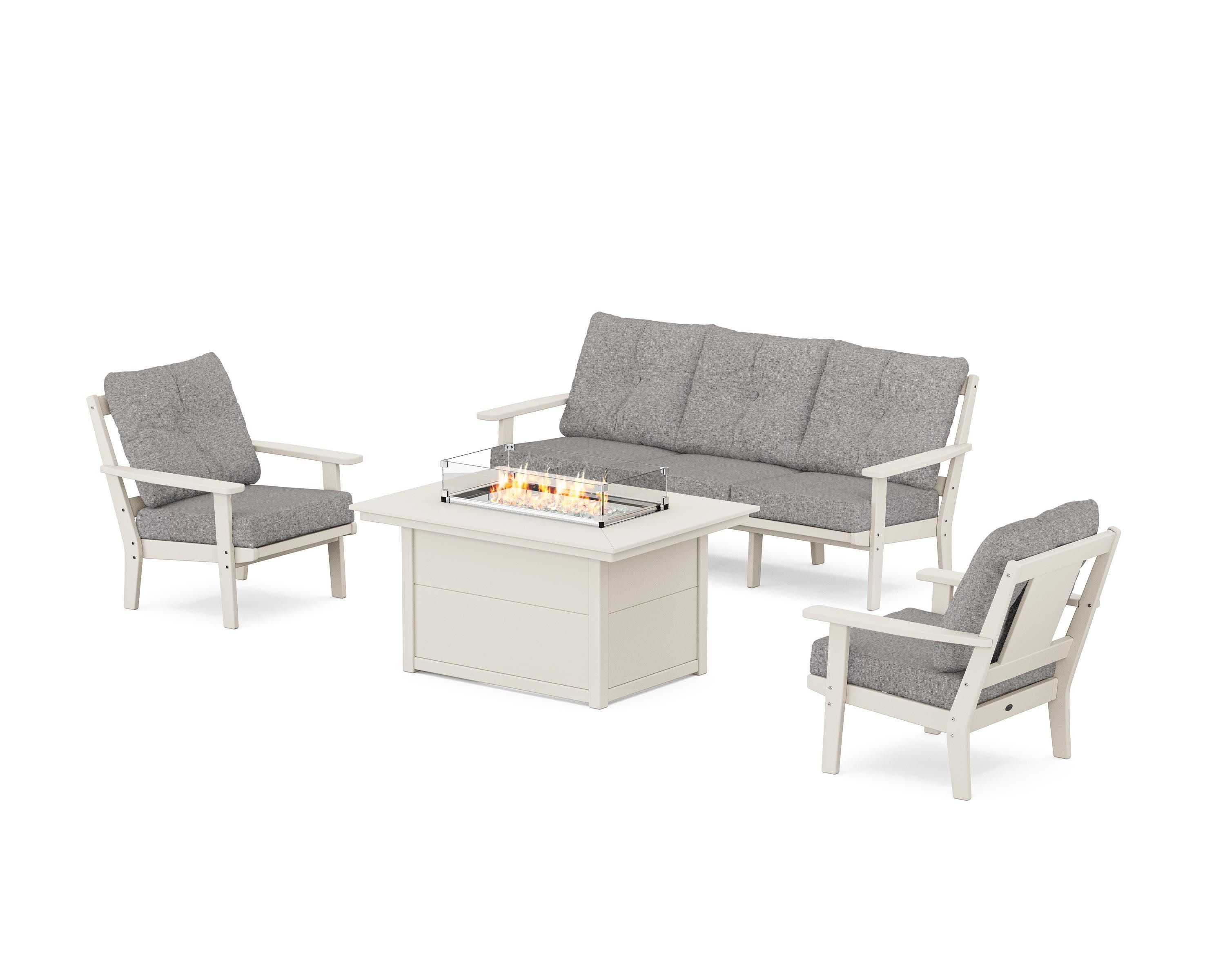 Prairie Deep Seating Fire Pit Table Set in Sand / Grey Mist
