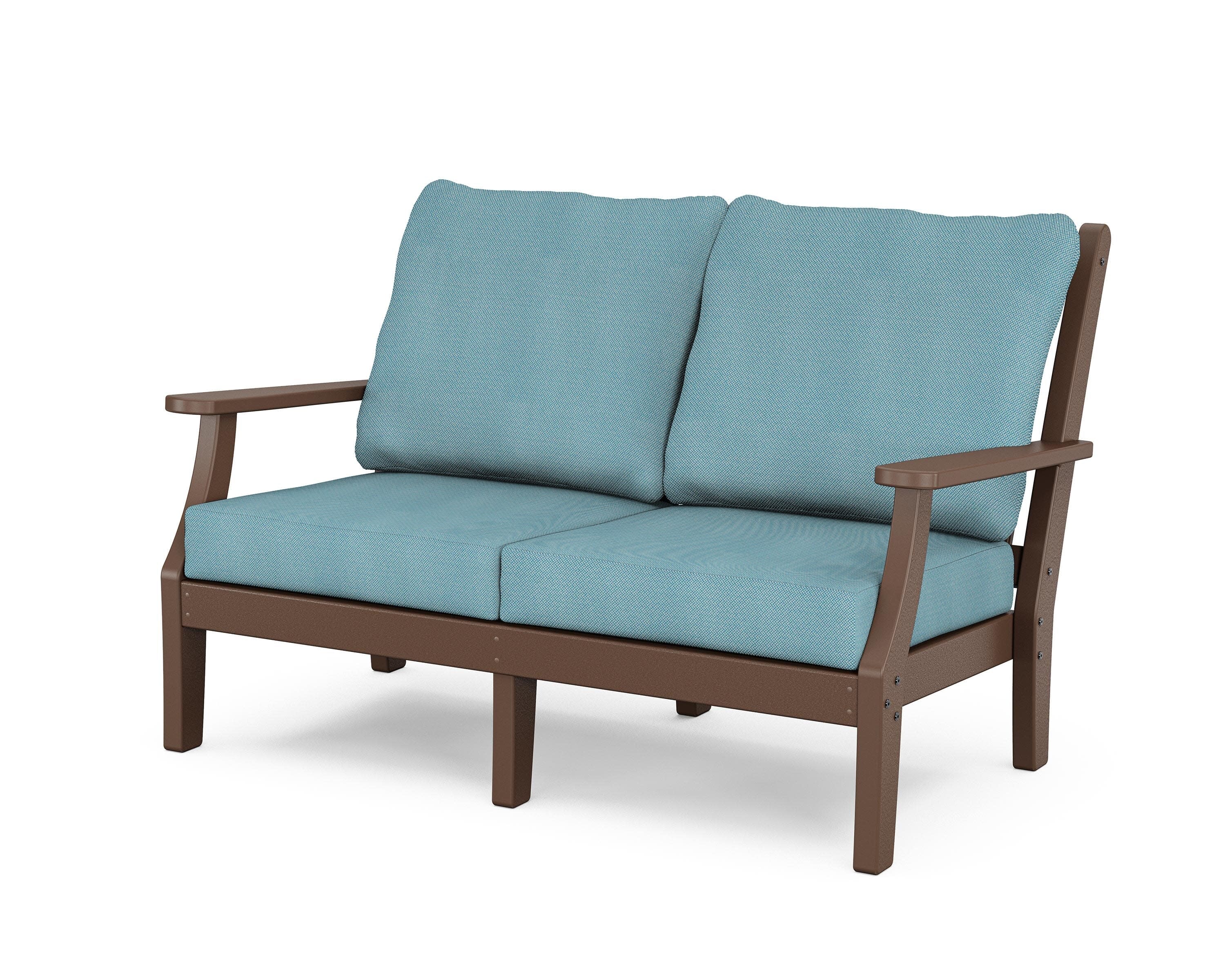 Wovendale Deep Seating Loveseat in Mahogany / Lattice Sky Blue