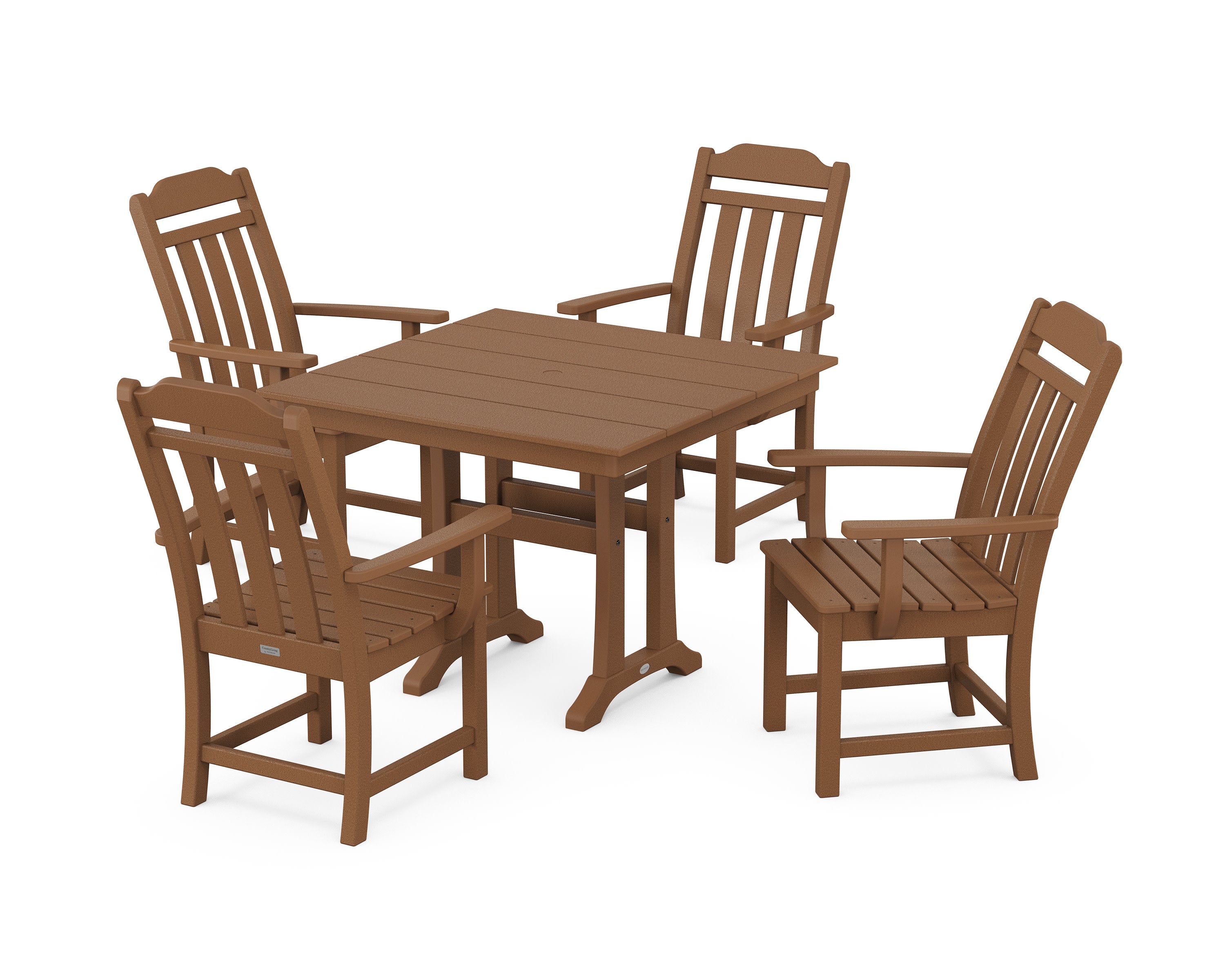 Cottage 5-Piece Farmhouse Dining Set with Trestle Legs in Teak