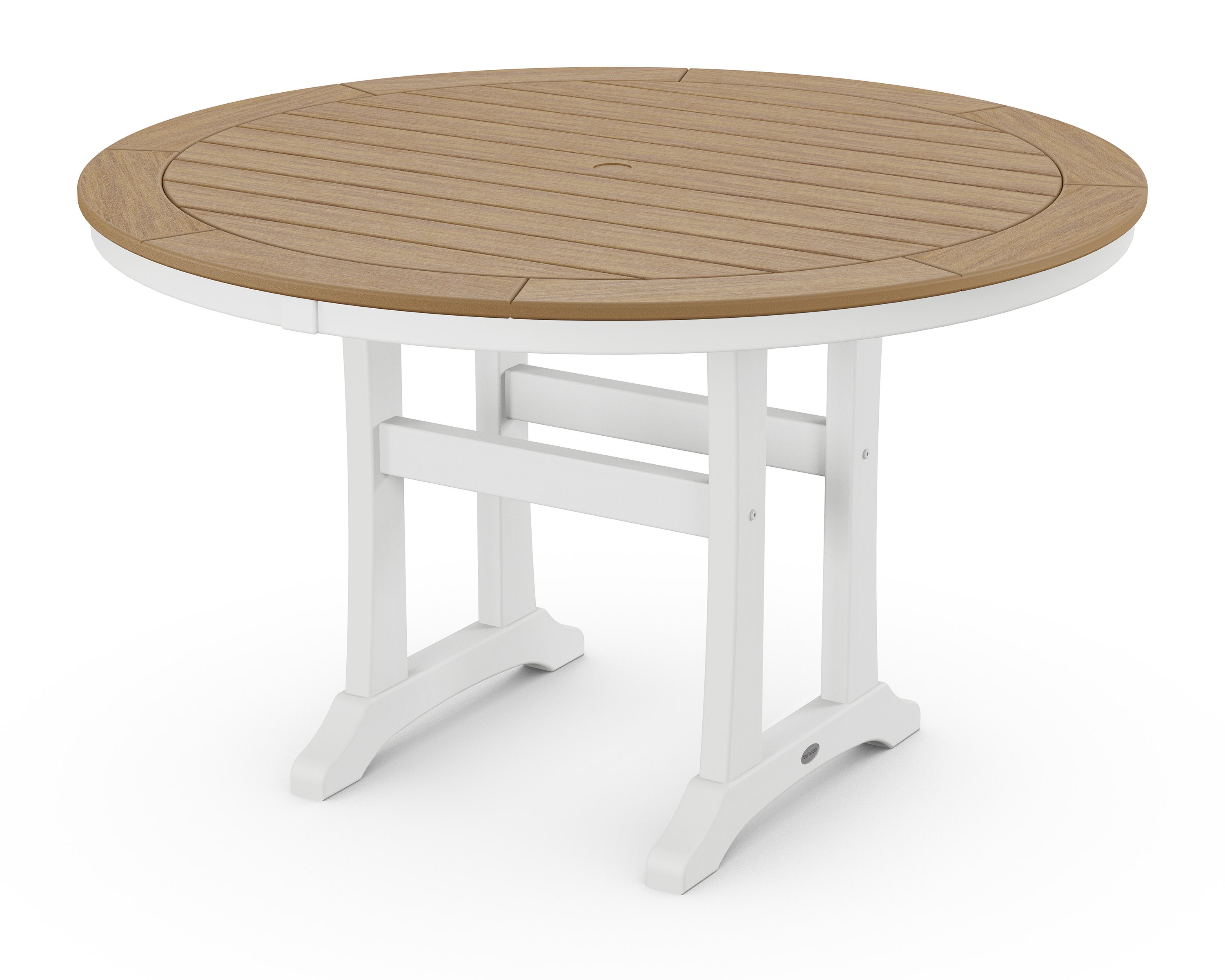 Nautical Trestle 48" Round Dining Table in White / Natural