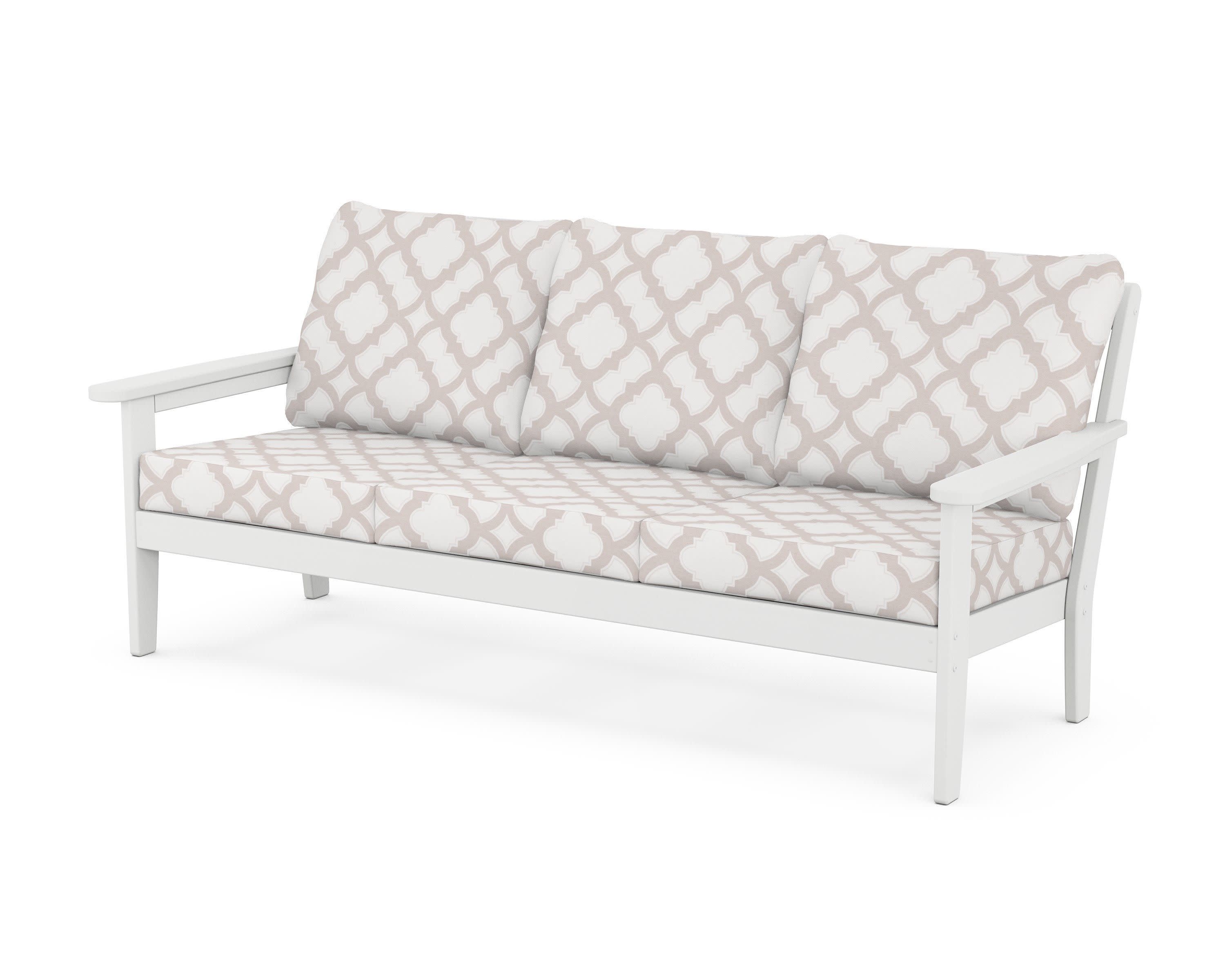 Cottage Deep Seating Sofa in White / Trellis Dune Burlap