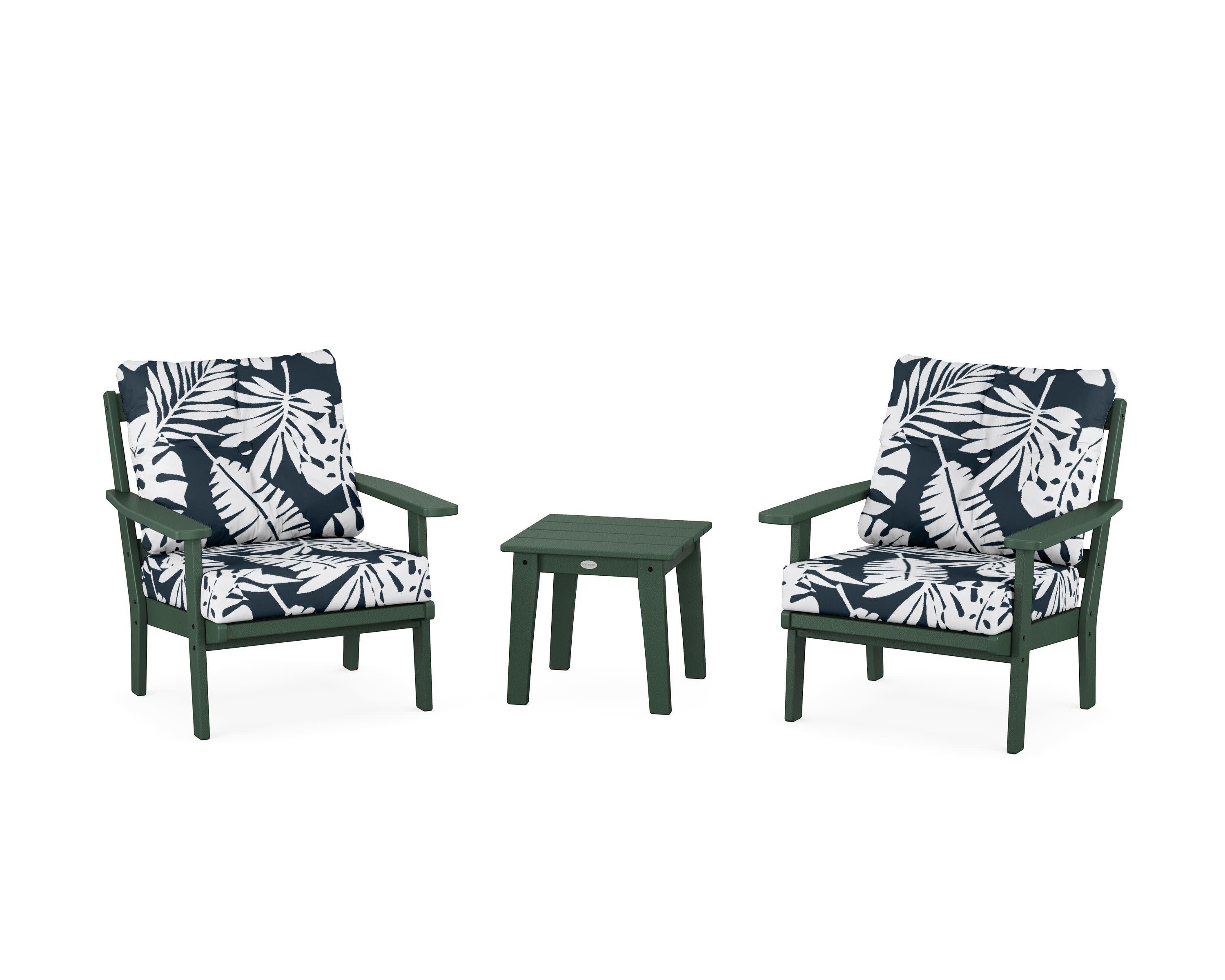 Prairie 3-Piece Deep Seating Set in Green / Leaf Marine Indigo