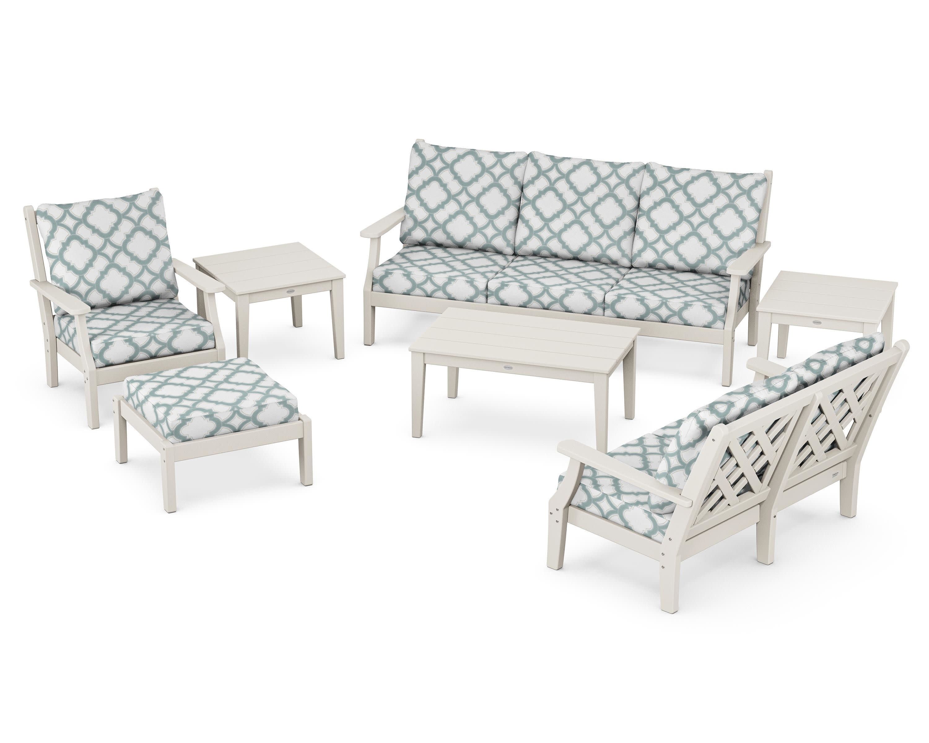 Wovendale 7-Piece Deep Seating Set in Sand / Trellis Glacier Spa