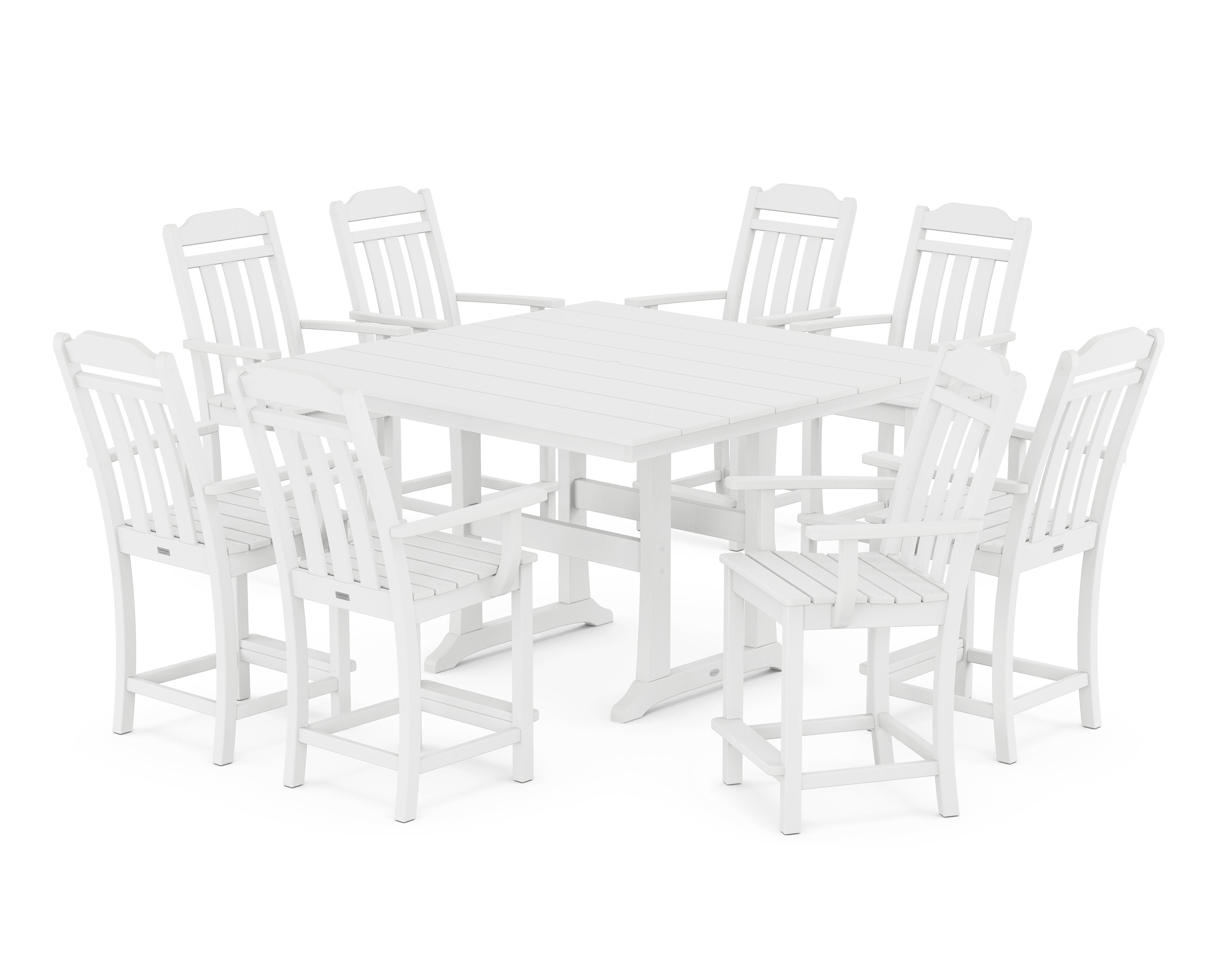 Cottage 9-Piece Square Farmhouse Counter Set with Trestle Legs in White