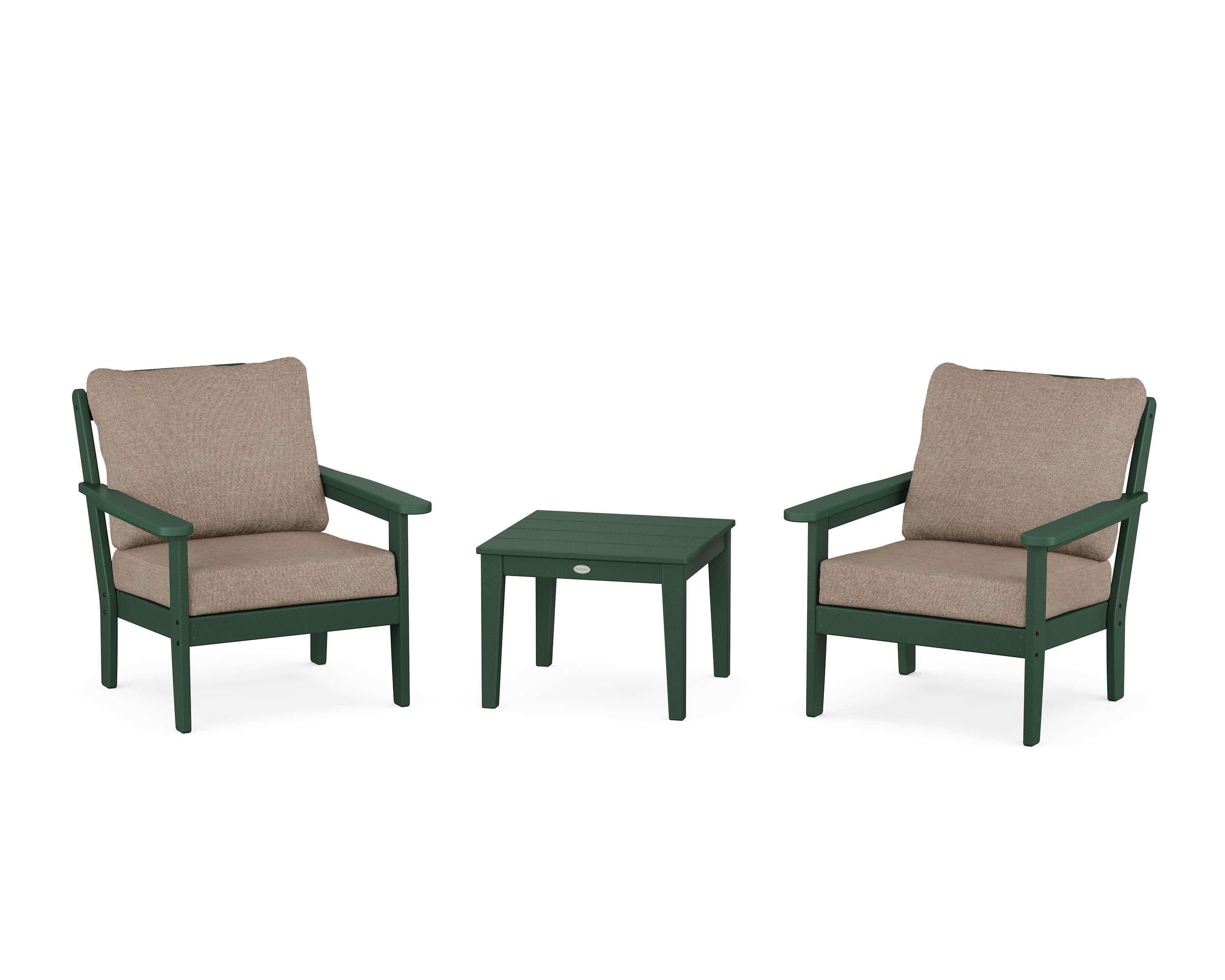 Cottage 3-Piece Deep Seating Set in Green / Spiced Burlap