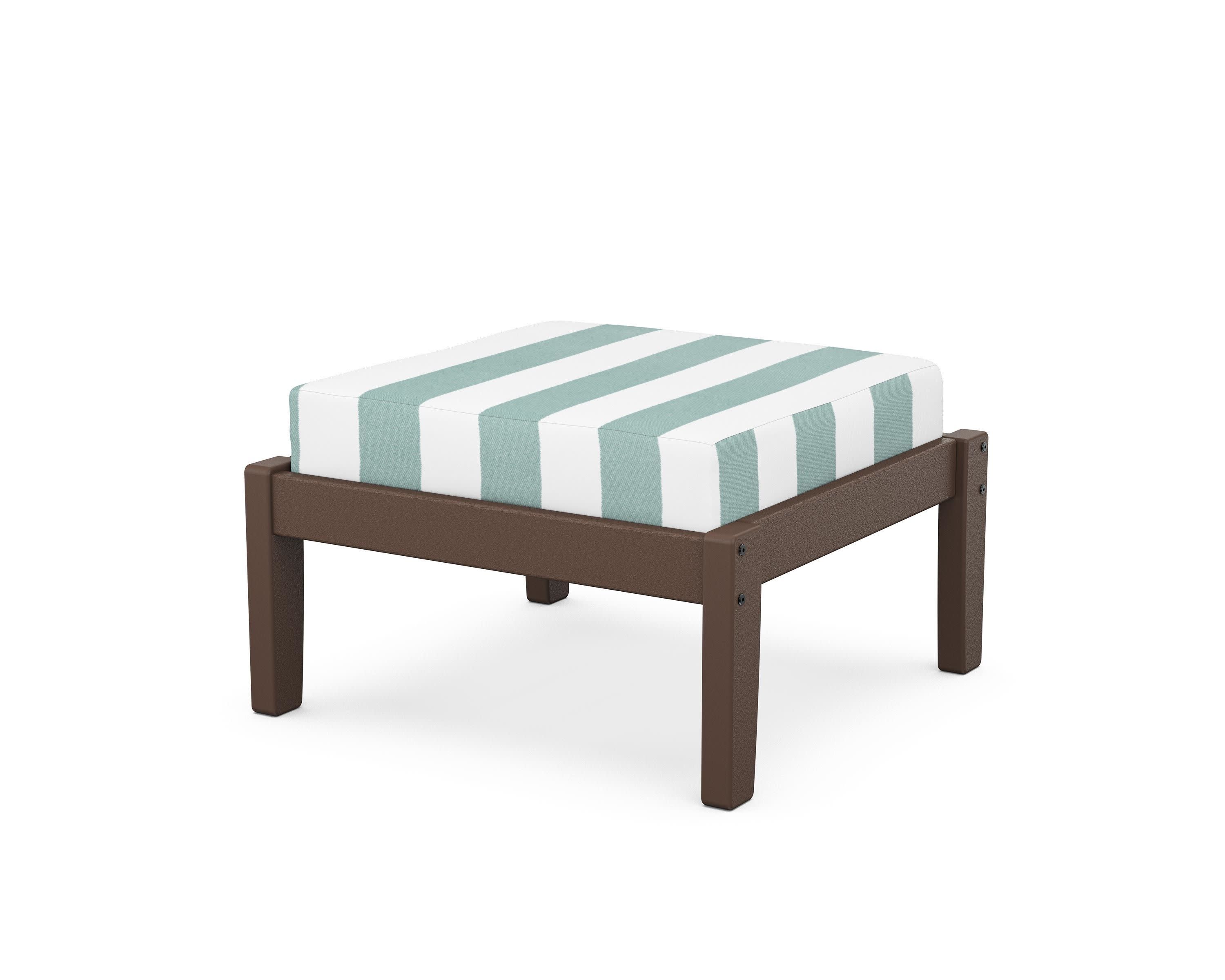 Deep Seating Ottoman in Mahogany / Cabana Stripe Glacier Spa