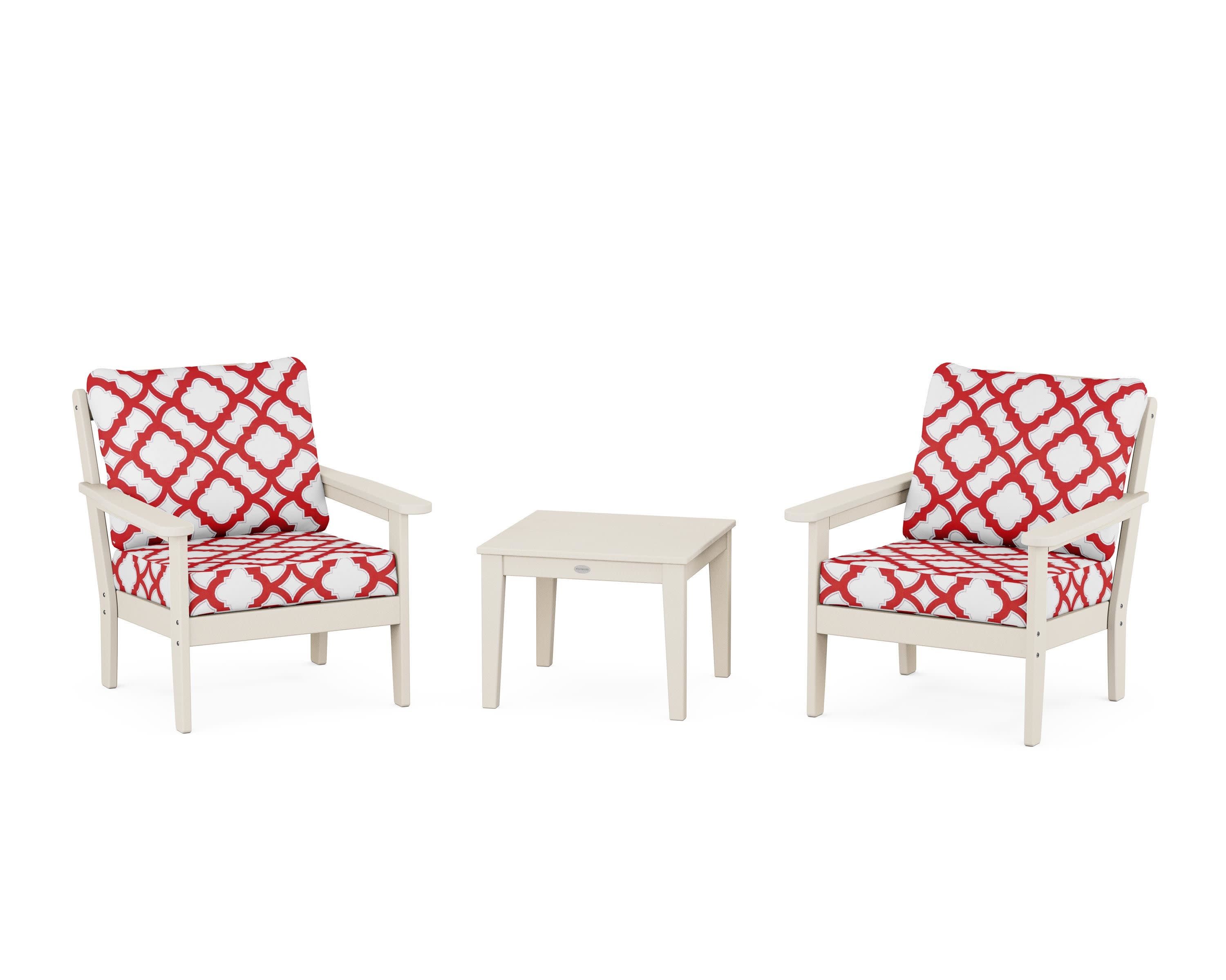 Cottage 3-Piece Deep Seating Set in Sand / Trellis Crimson