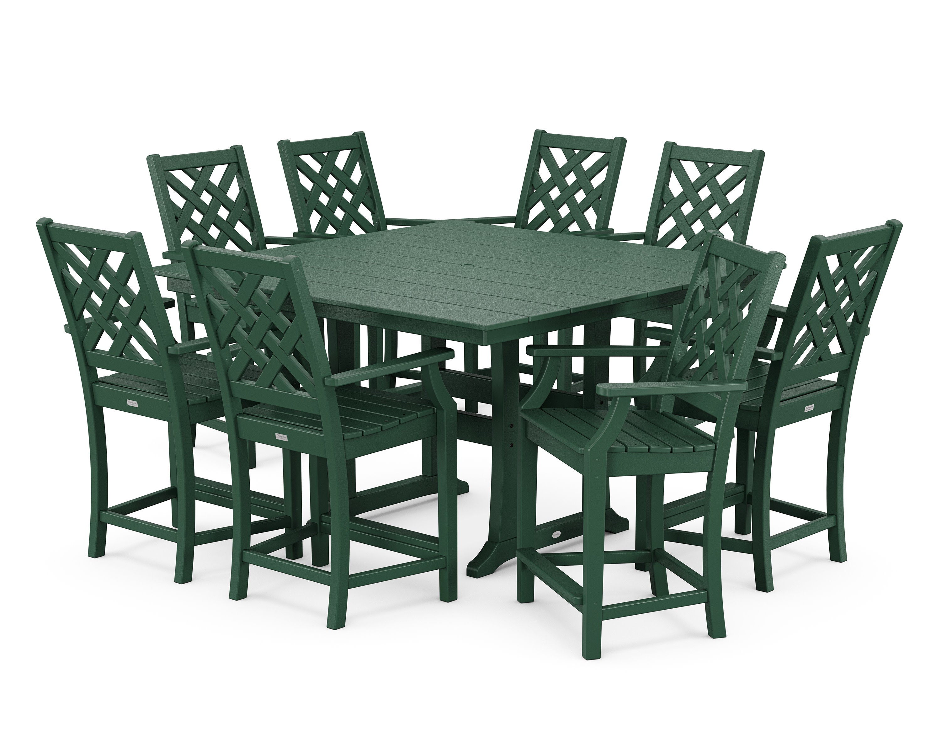 Wovendale 9-Piece Square Farmhouse Counter Set with Trestle Legs in Green