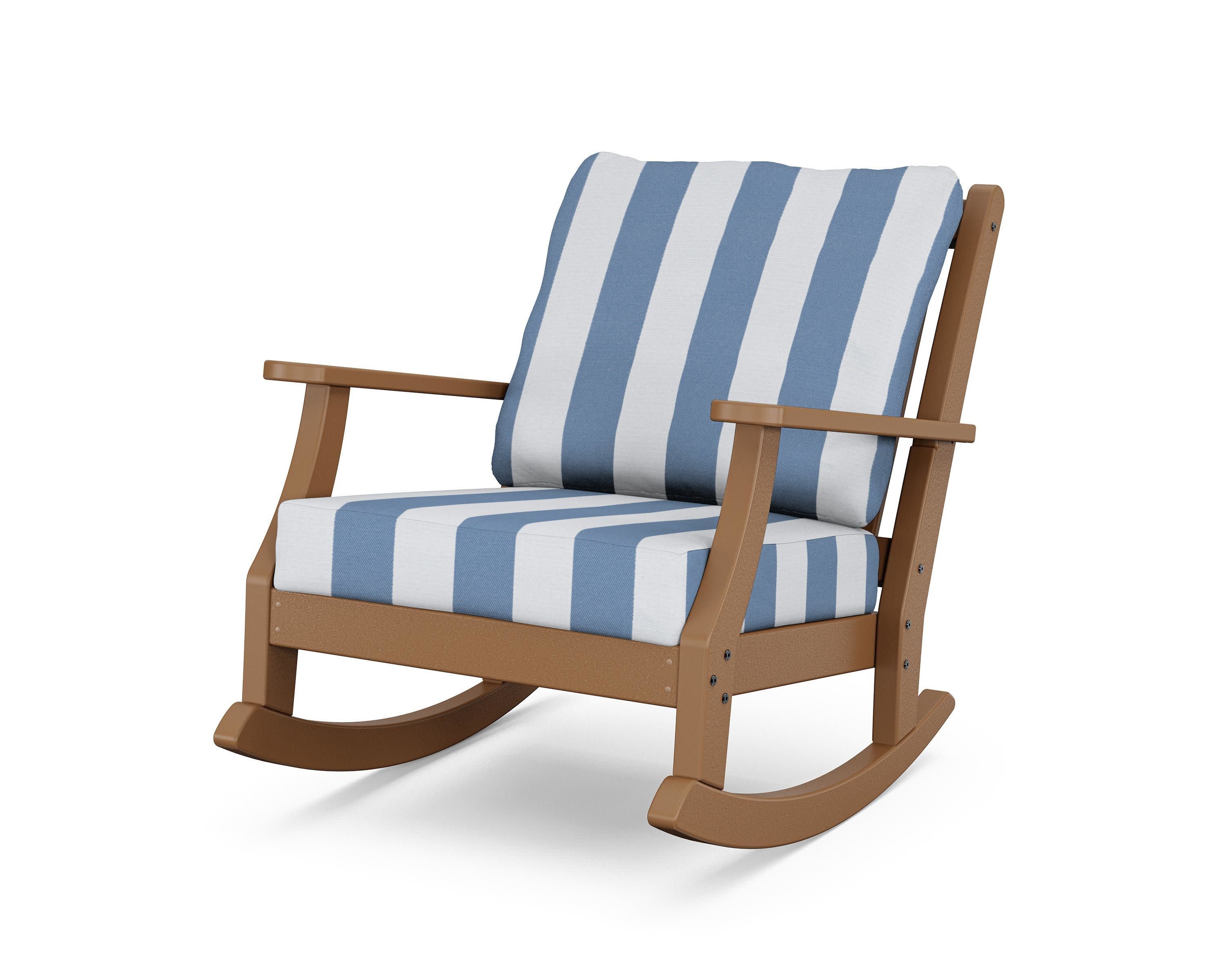 Wovendale Deep Seating Rocking Chair in Teak / Cabana Stripe Sky Blue