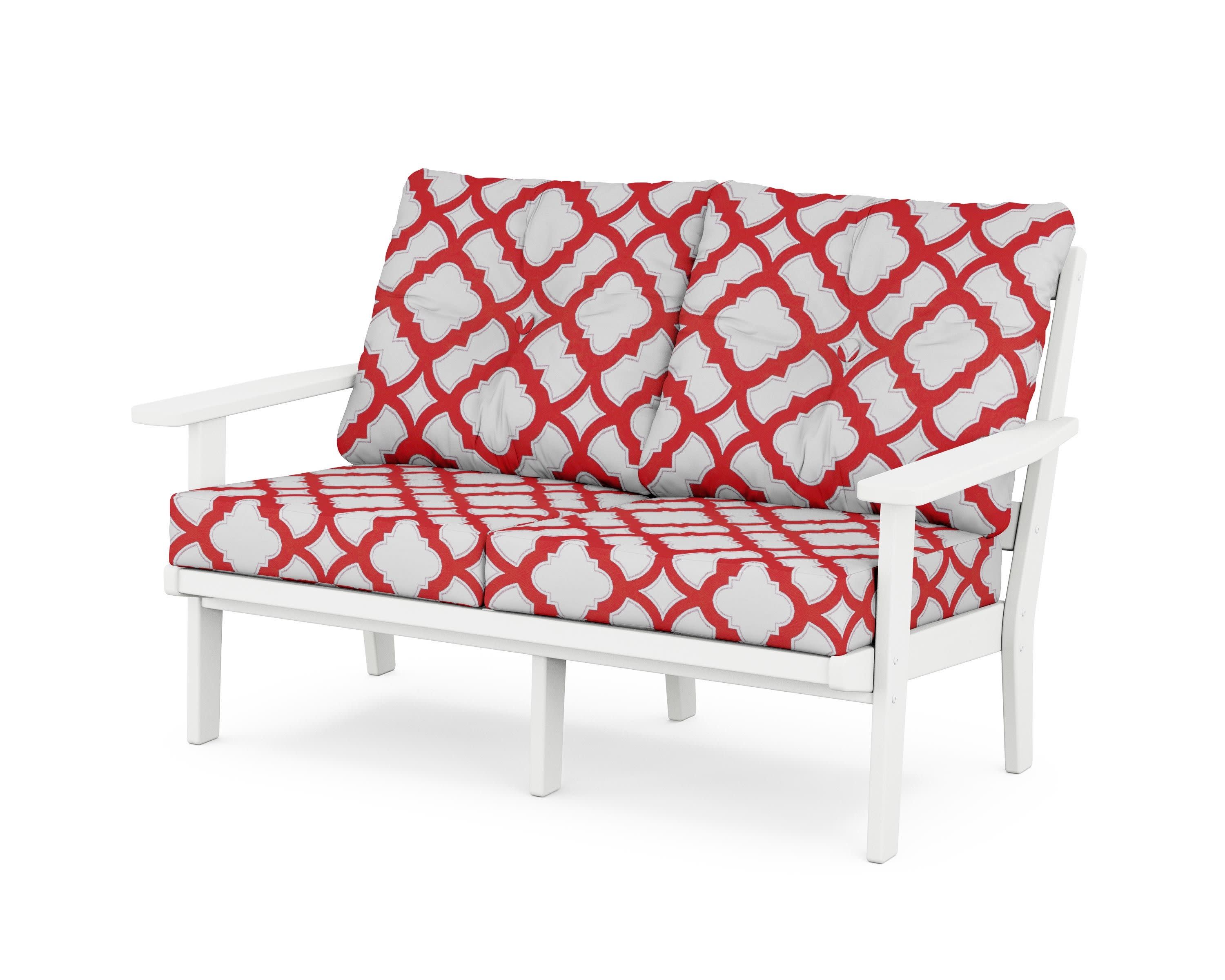 Prairie Deep SeatingLoveseat in White / Trellis Crimson