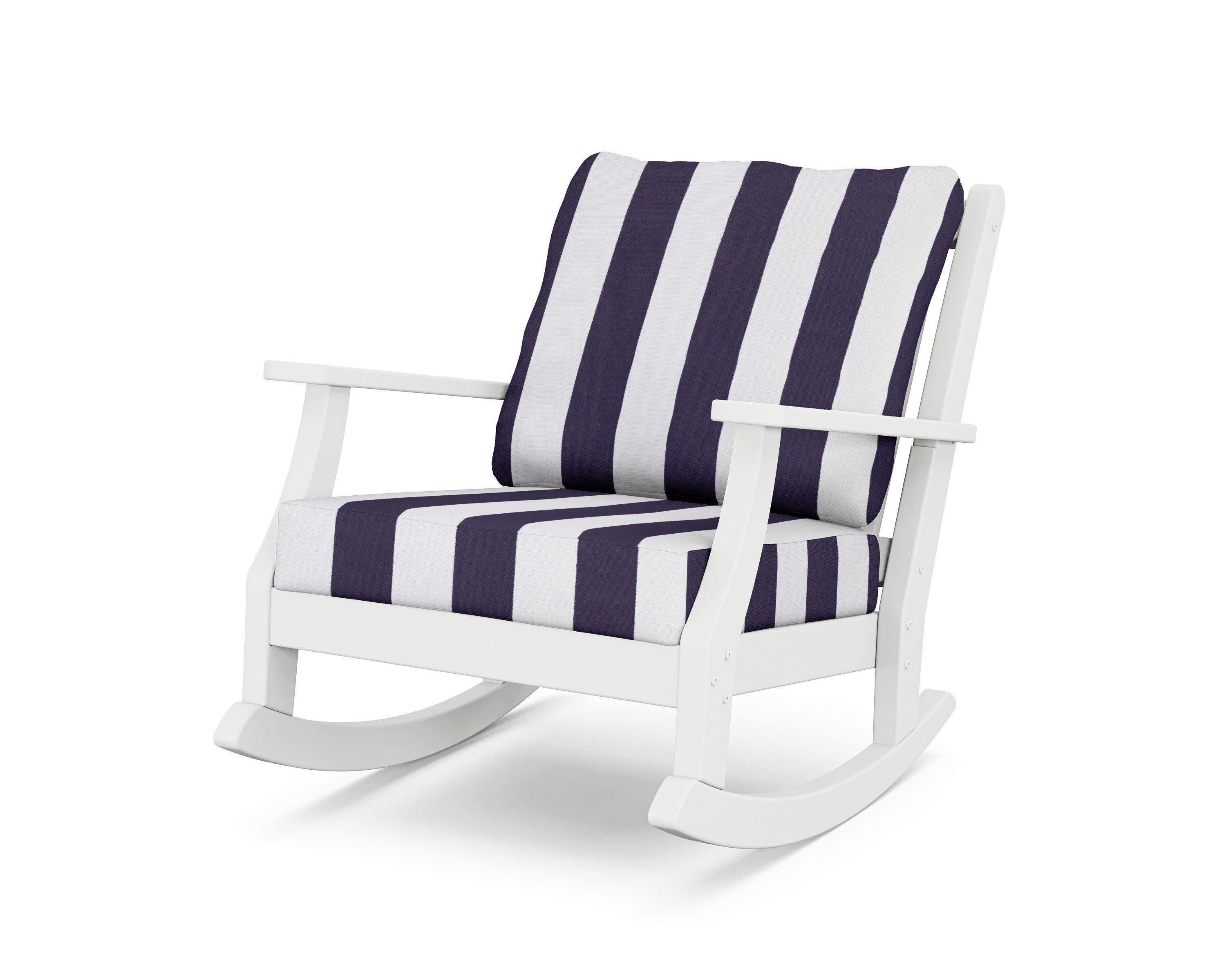 Wovendale Deep Seating Rocking Chair in White / Cabana Stripe Navy