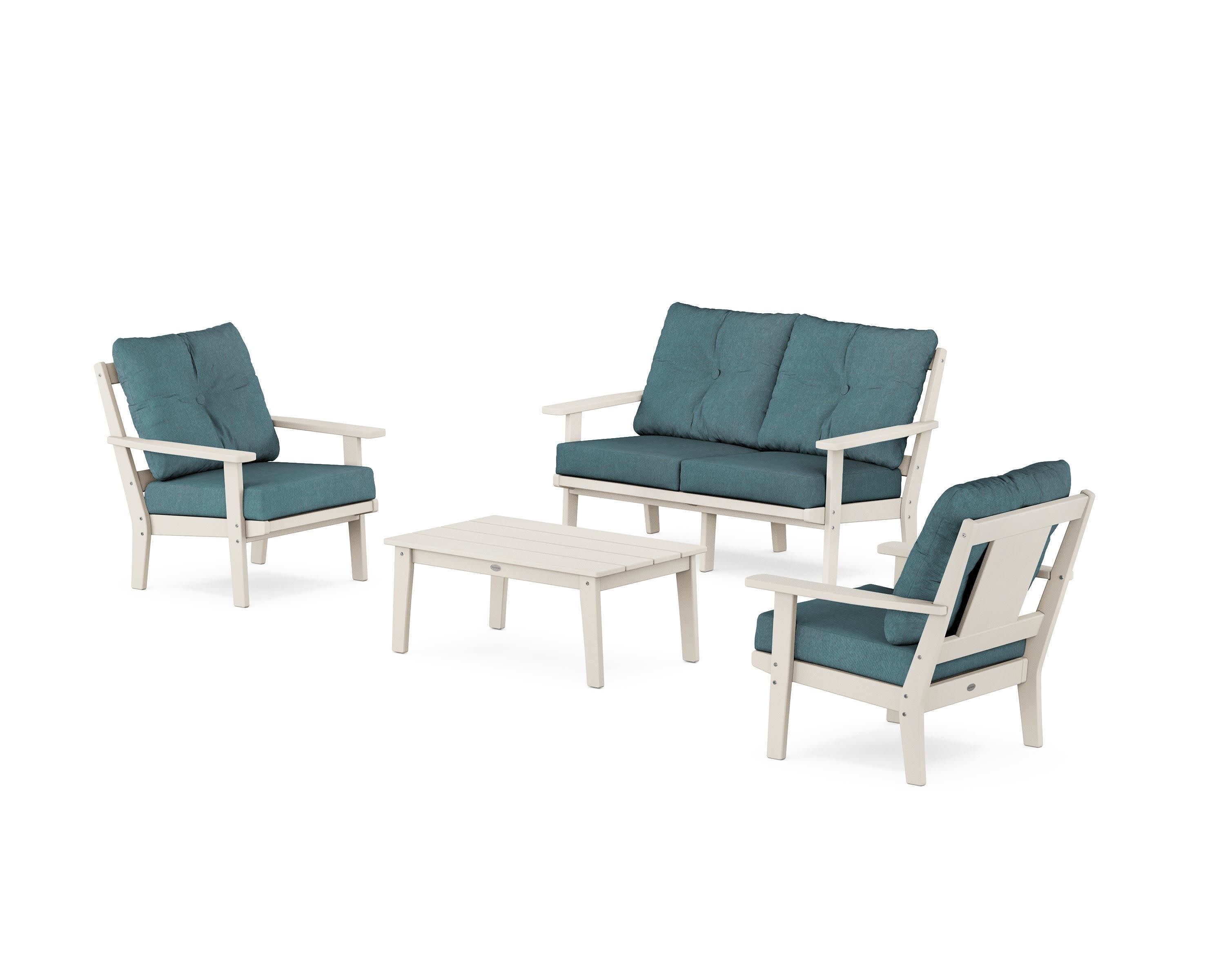 Prairie 4-Piece Deep Seating Set with Loveseat in Sand / Ocean Teal