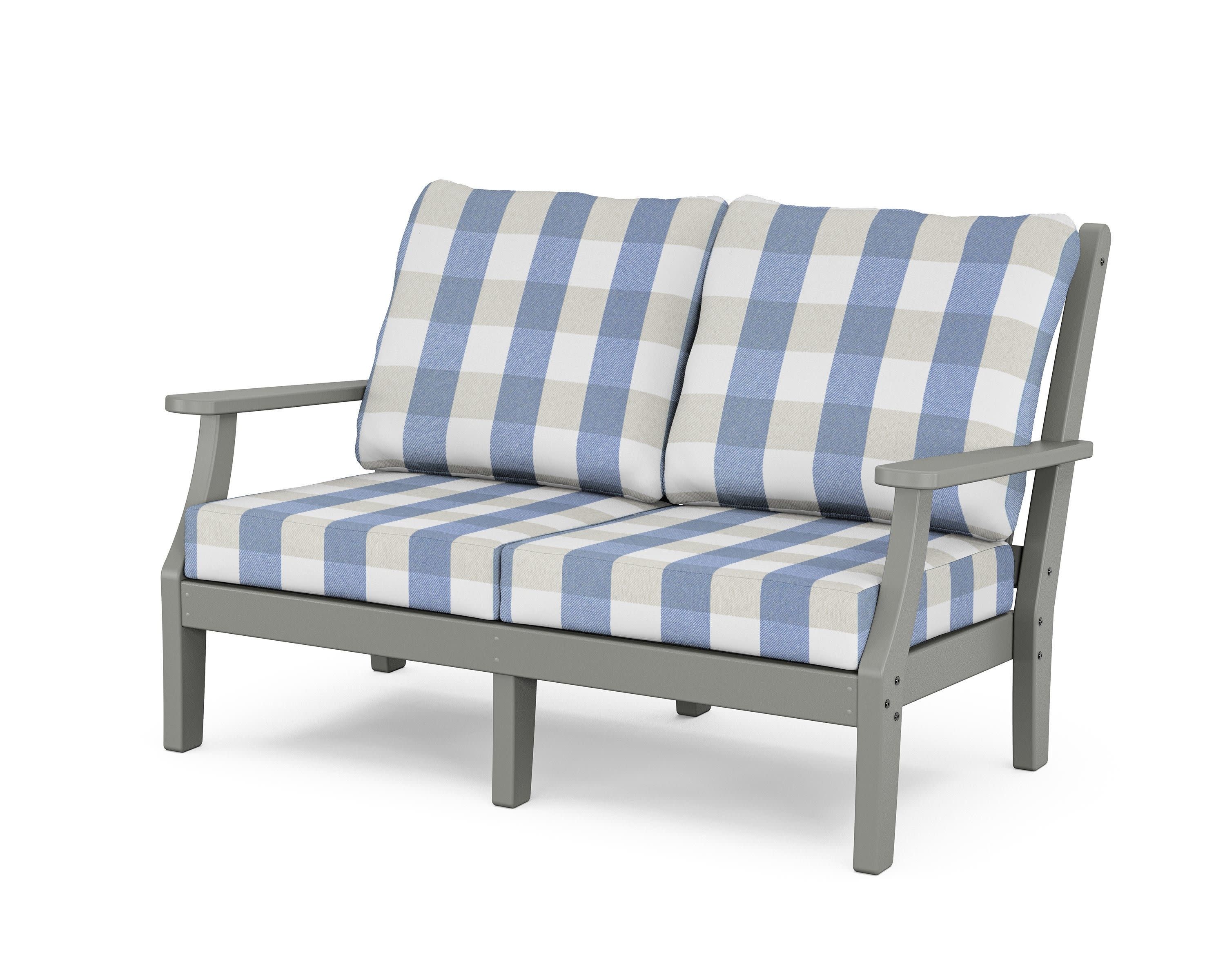Wovendale Deep Seating Loveseat in Slate Grey / Buffalo Plaid Sky Blue