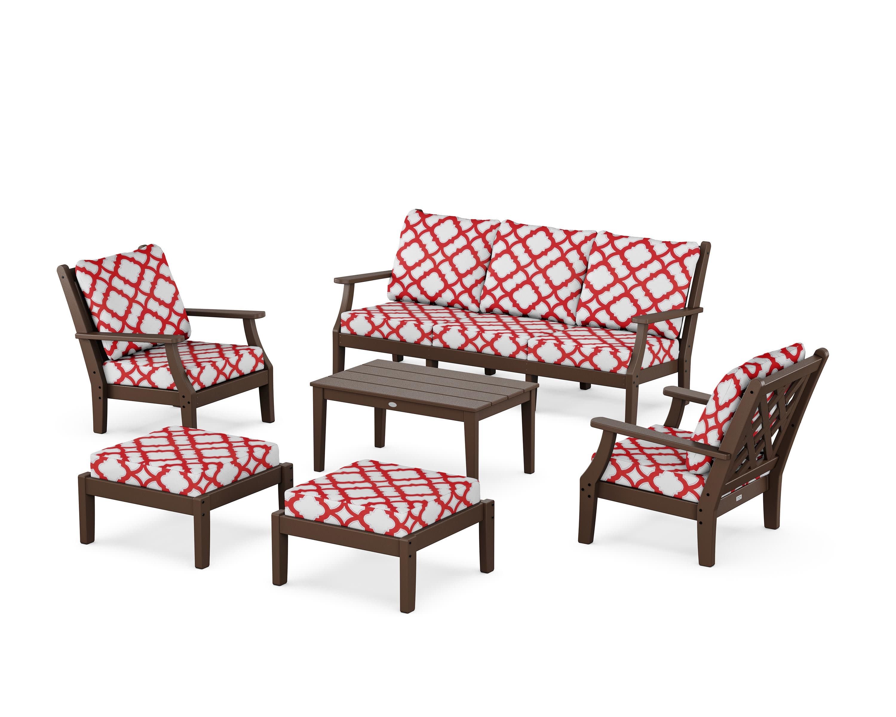 Wovendale 6-Piece Lounge Sofa Set in Mahogany / Trellis Crimson
