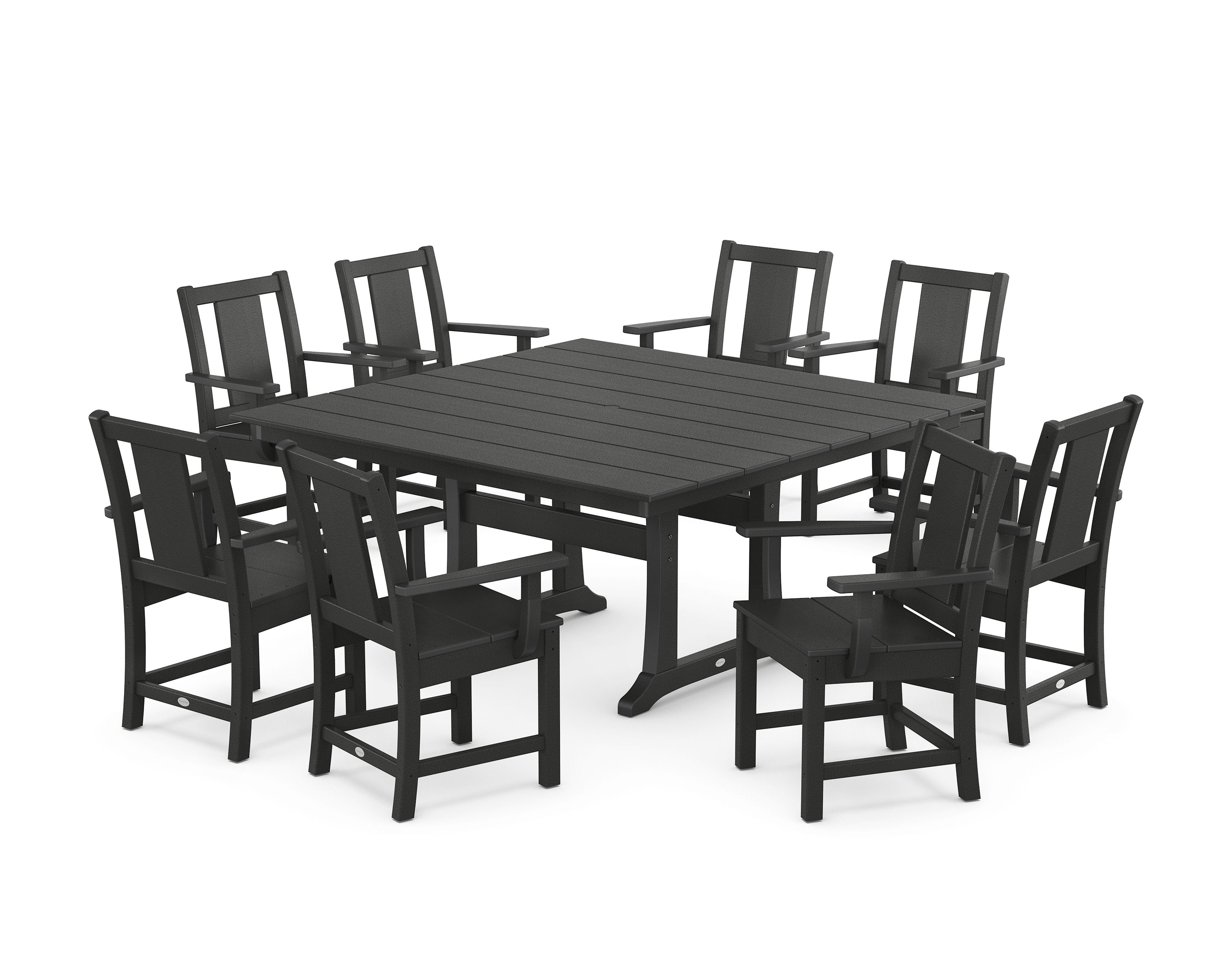 Prairie 9-Piece Square Farmhouse Dining Set with Trestle Legs in Black