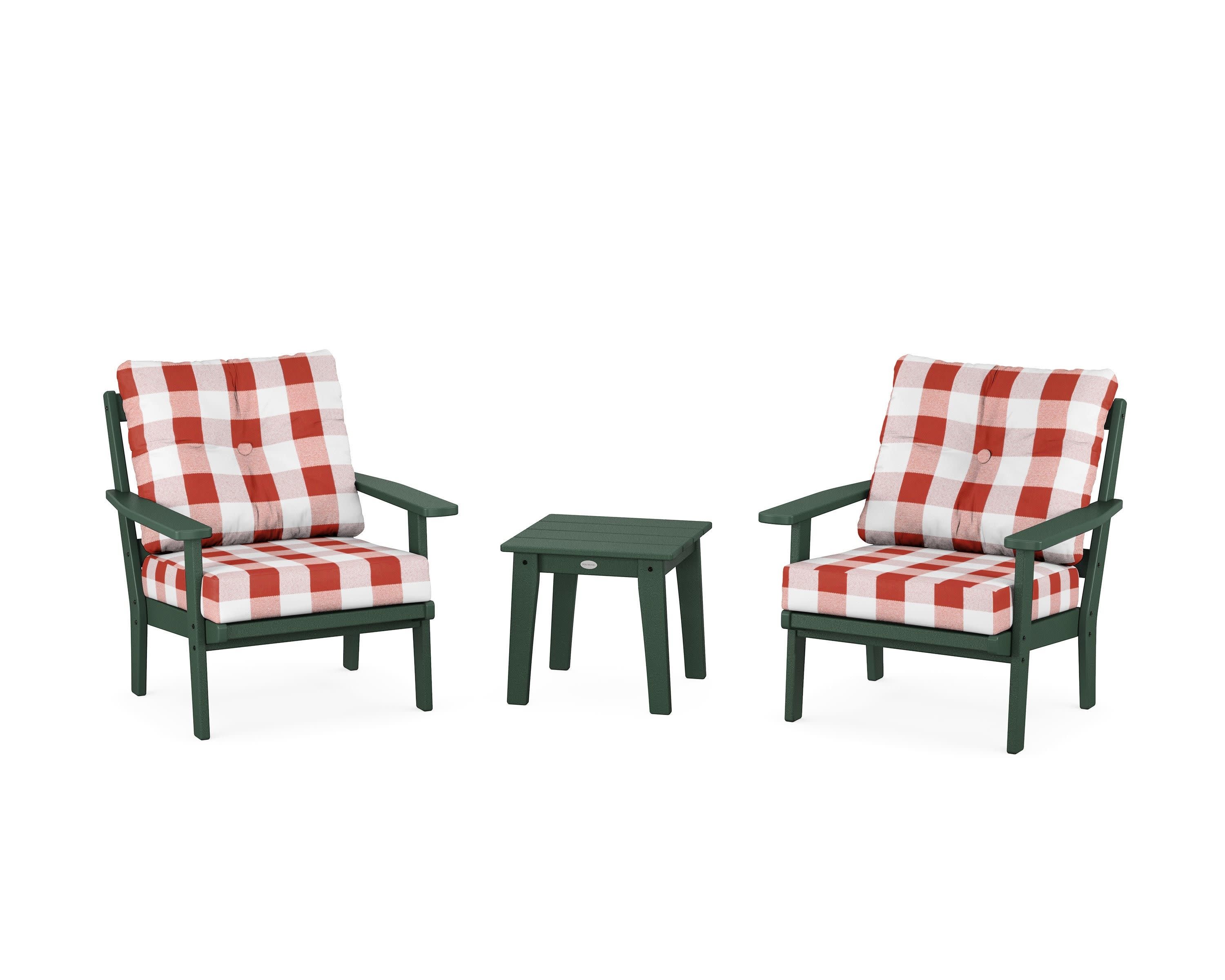 Prairie 3-Piece Deep Seating Set in Green / Buffalo Plaid Crimson