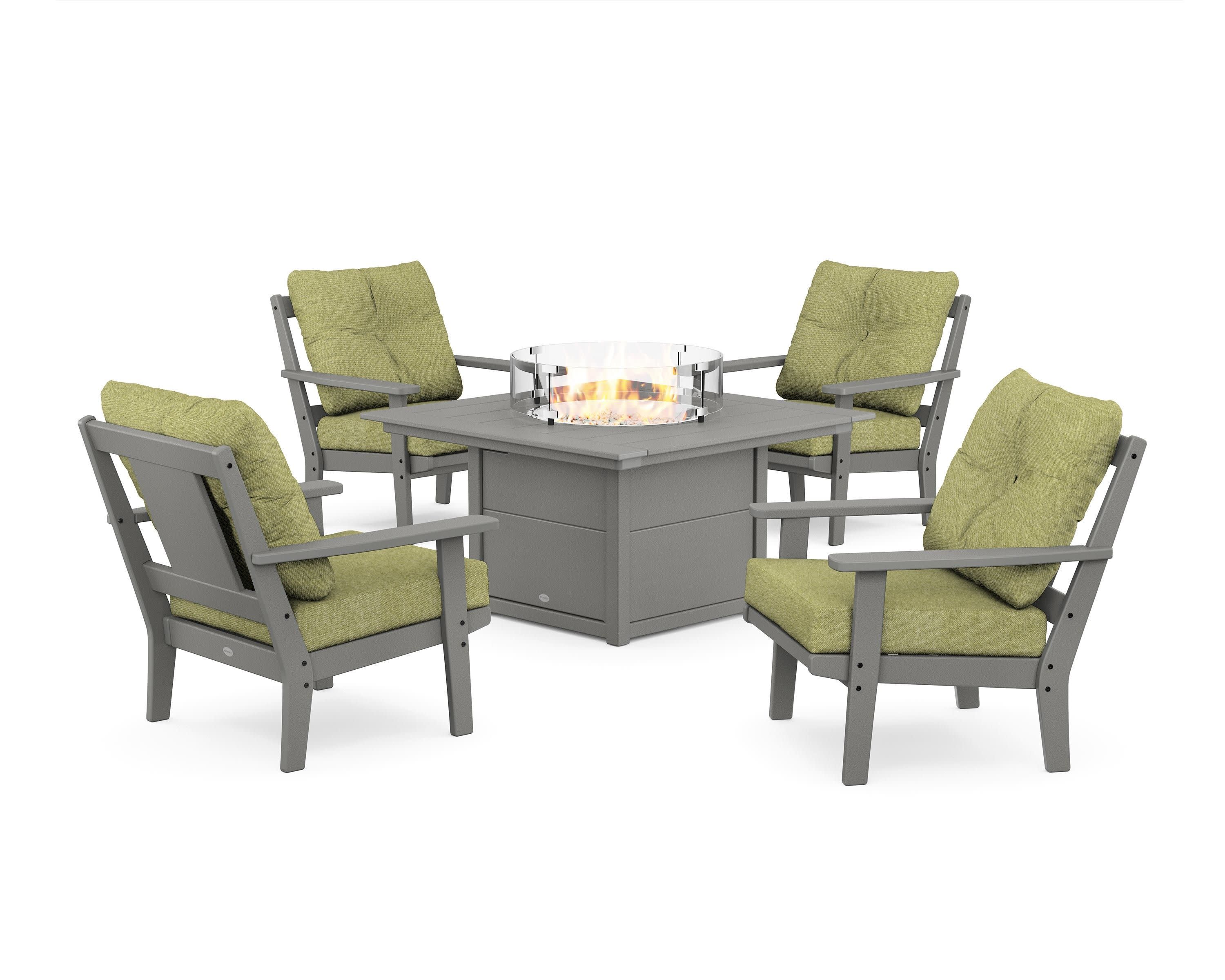 Prairie 5-Piece Deep Seating Set with Fire Pit Table in Slate Grey / Chartreuse Boucle
