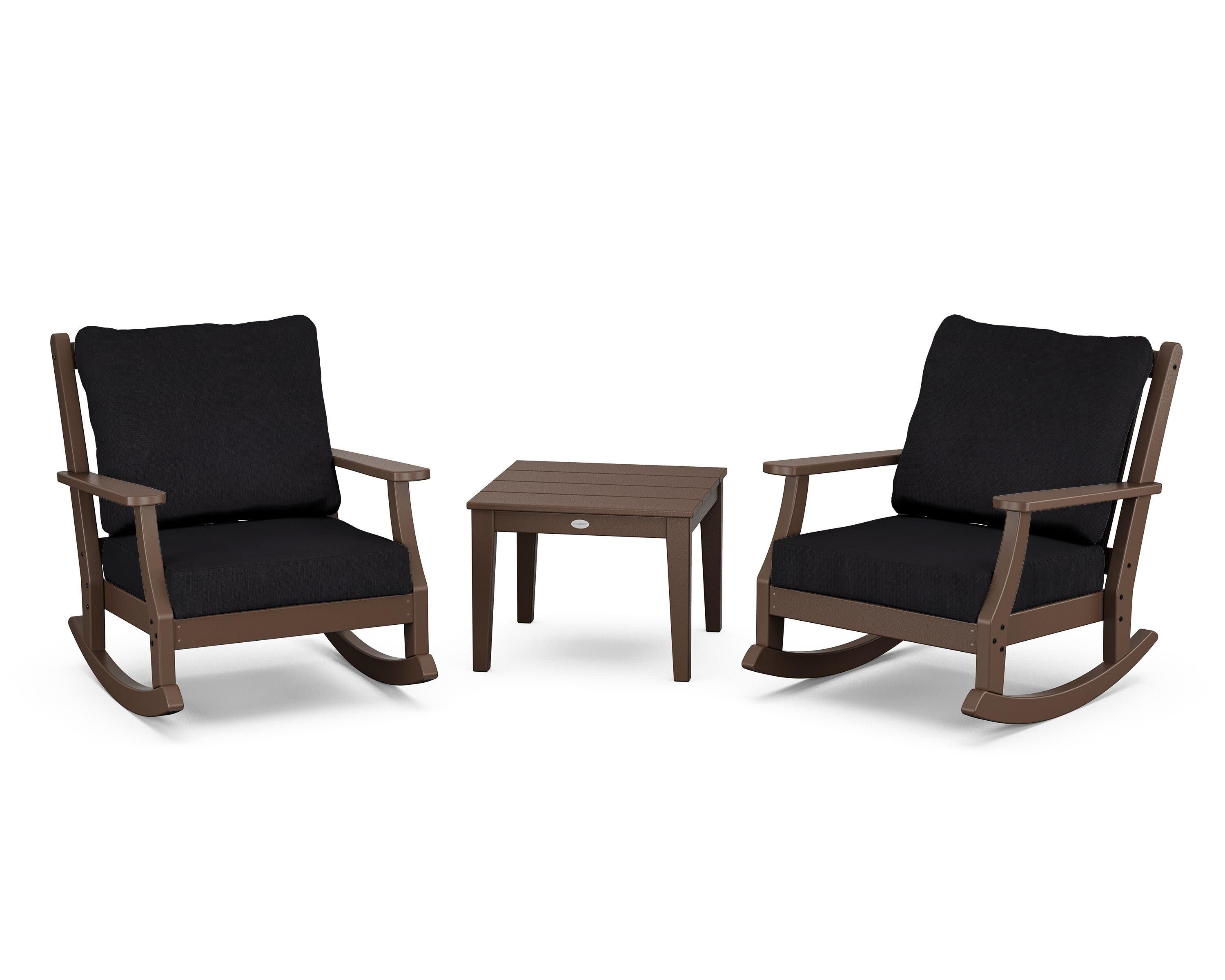Wovendale 3-Piece Deep Seating Rocker Set in Mahogany / Midnight Linen