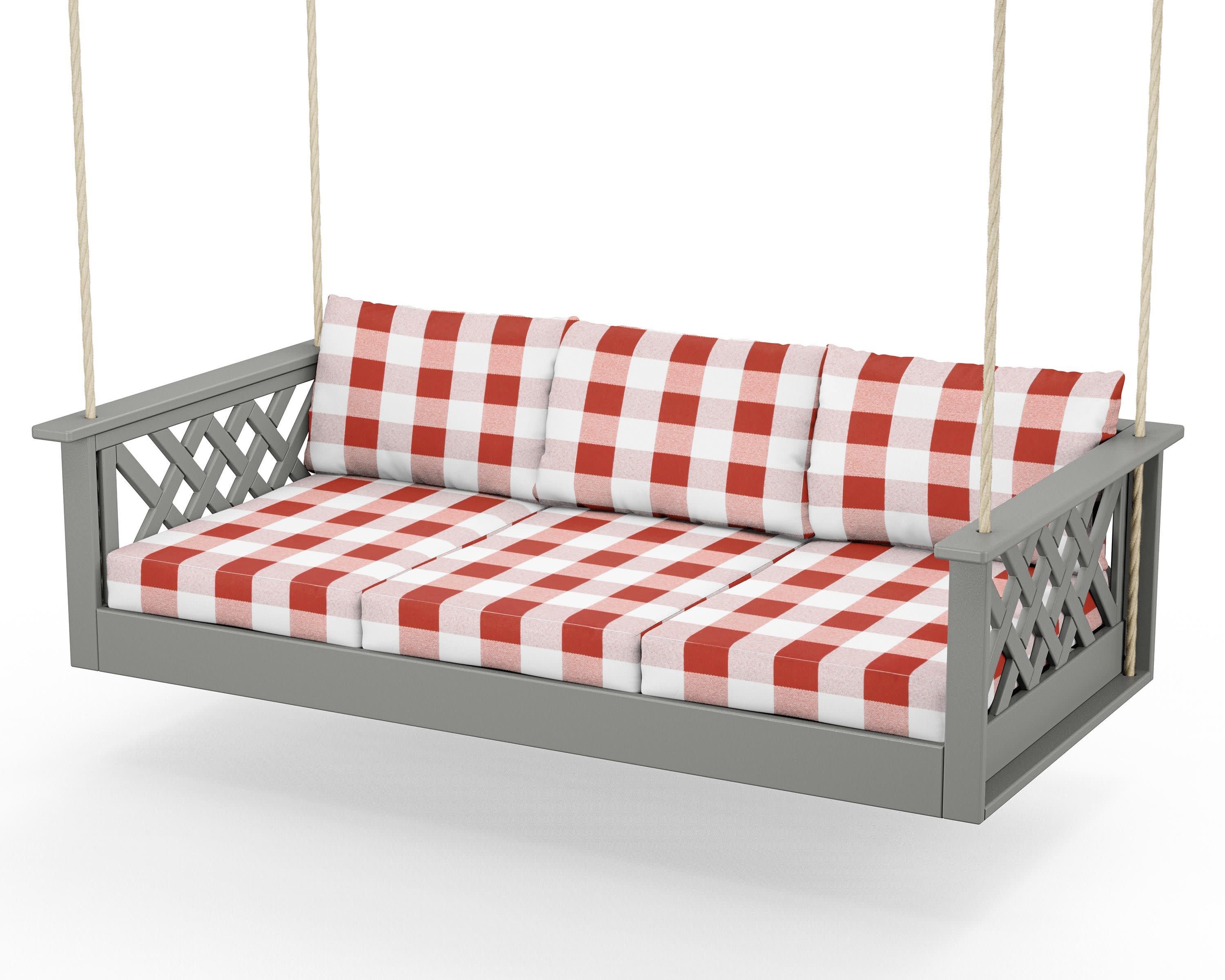 Wovendale Daybed Swing in Slate Grey / Buffalo Plaid Crimson
