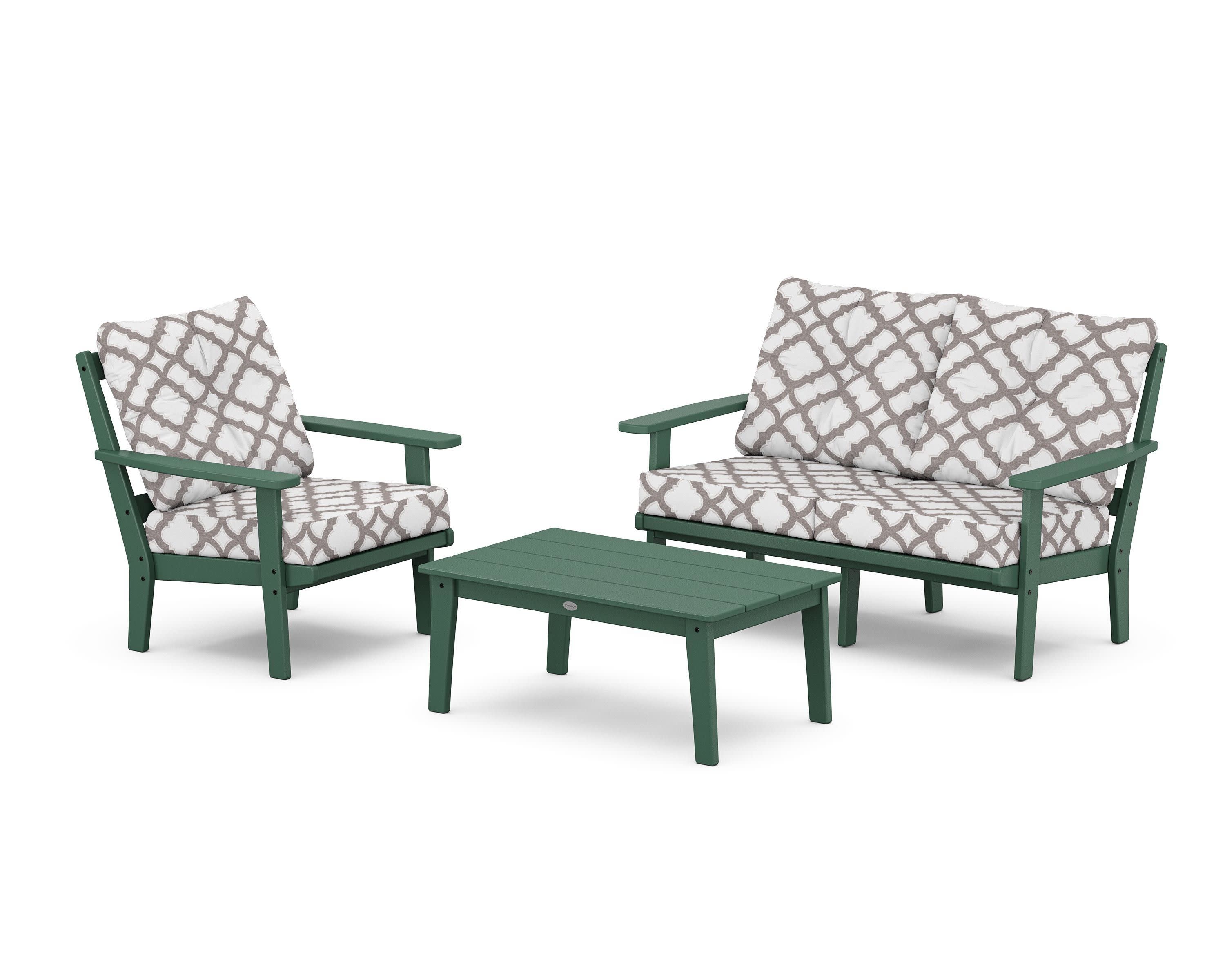 Prairie 3-Piece Deep Seating Set with Loveseat in Green / Trellis Grey Mist