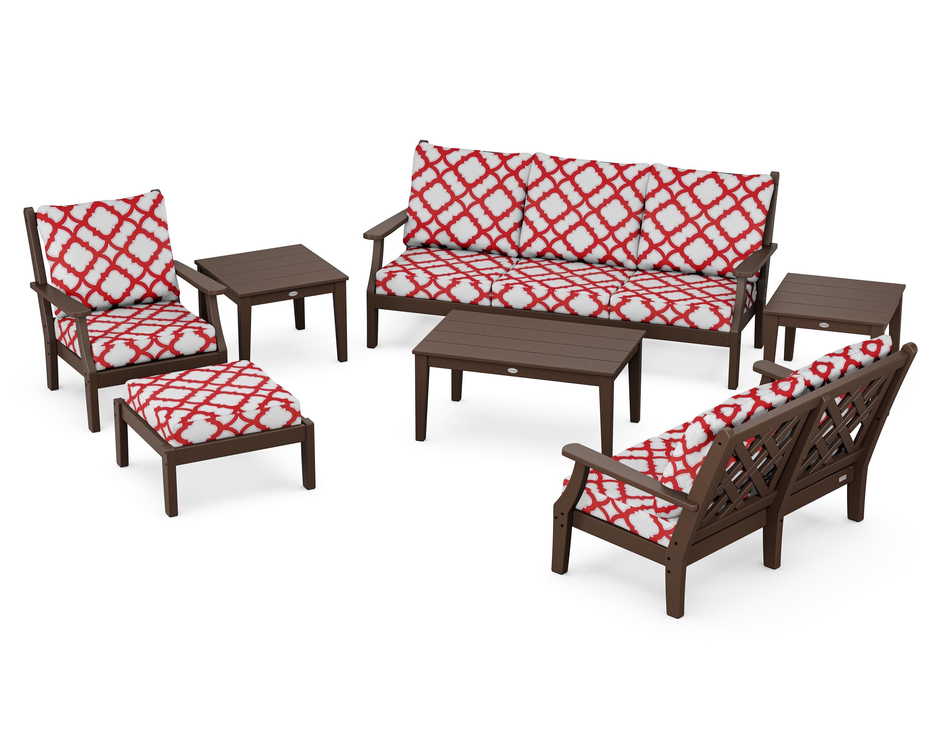 Wovendale 7-Piece Deep Seating Set in Mahogany / Trellis Crimson