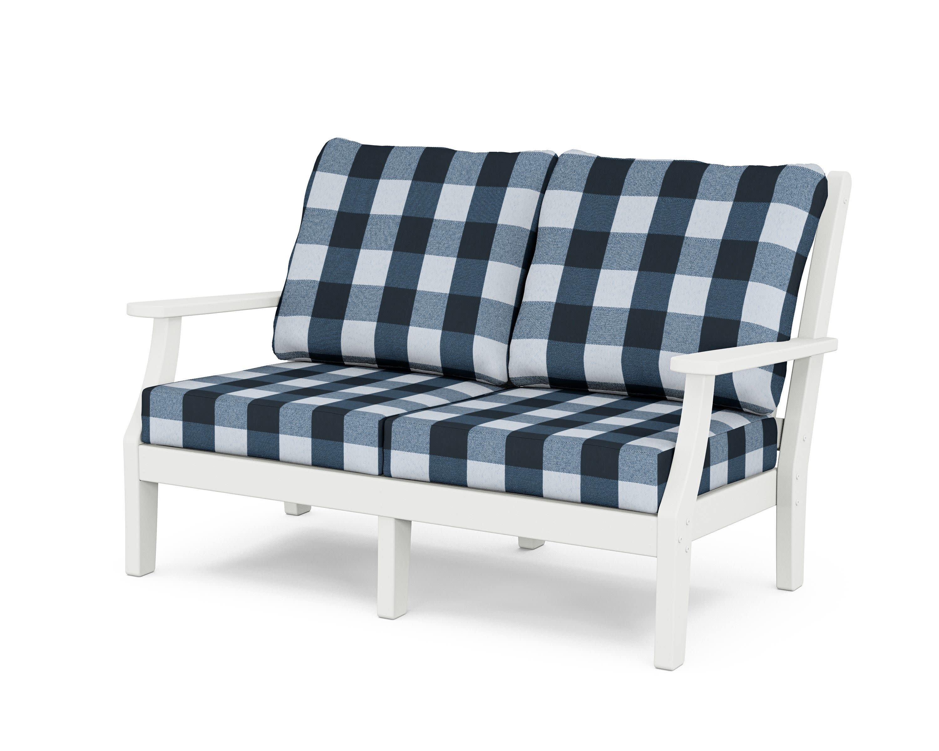 Wovendale Deep Seating Loveseat in White / Buffalo Plaid Marine Indigo