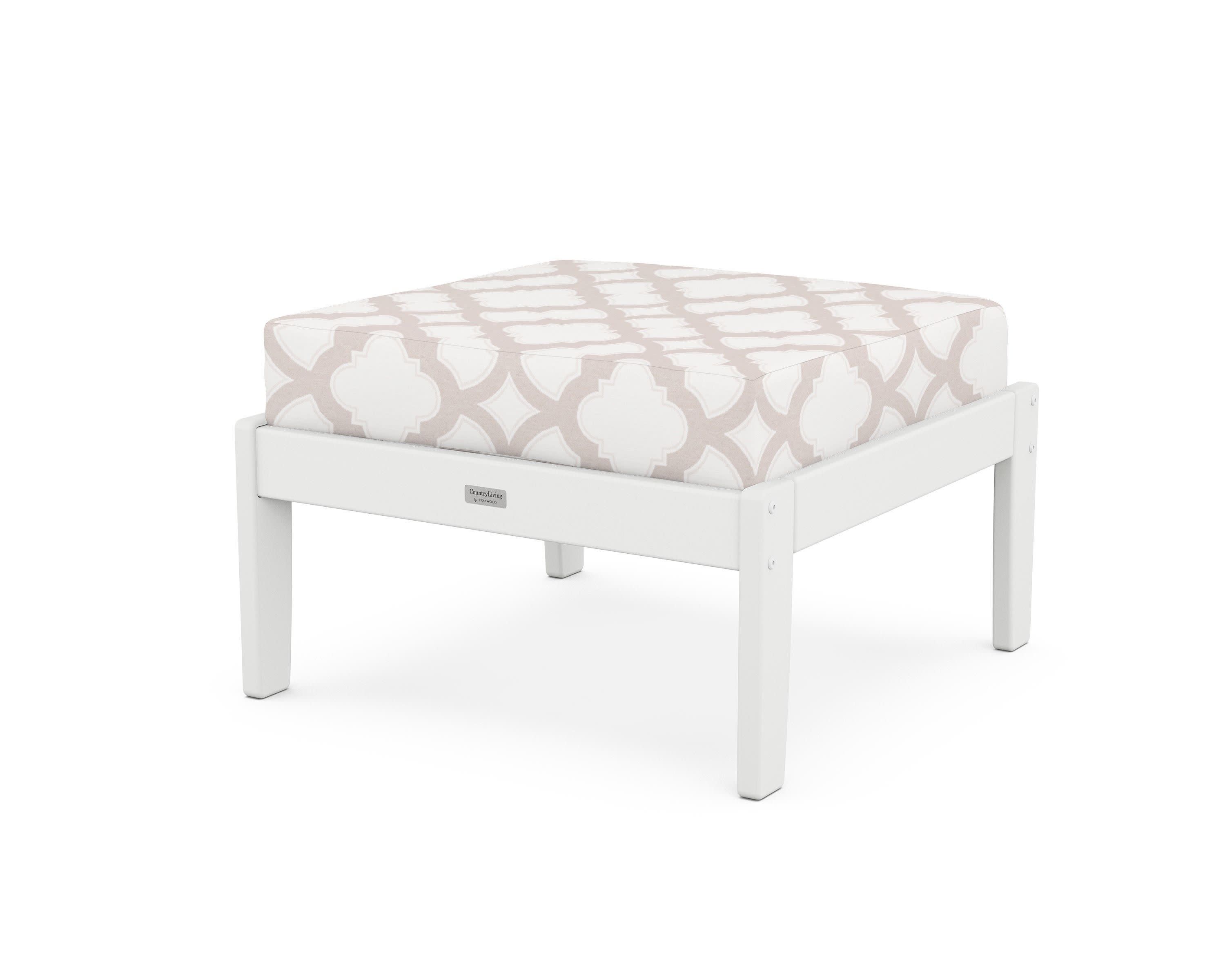 Cottage Deep Seating Ottoman in White / Trellis Dune Burlap