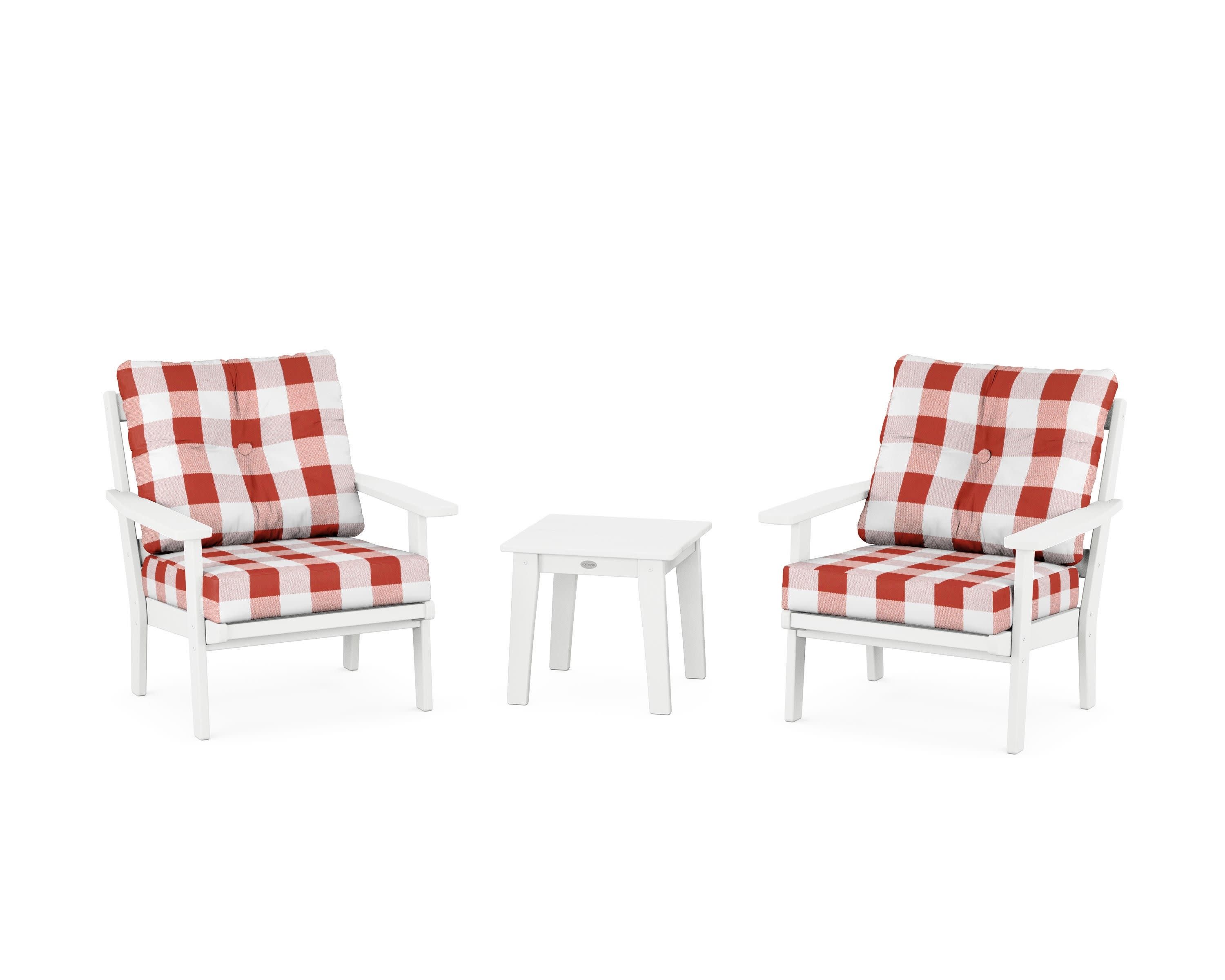Prairie 3-Piece Deep Seating Set in White / Buffalo Plaid Crimson