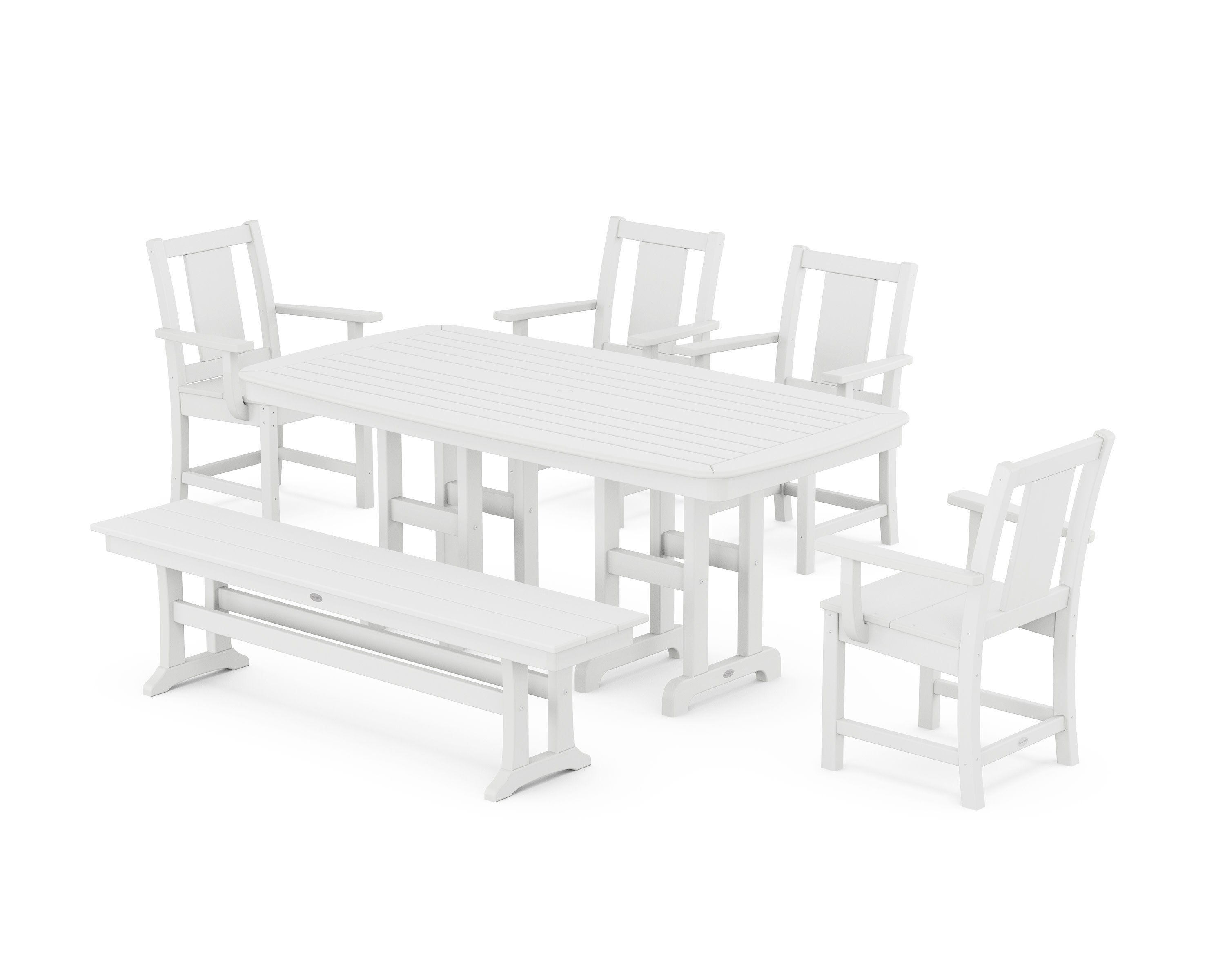 Prairie 6-Piece Dining Set with Bench in White