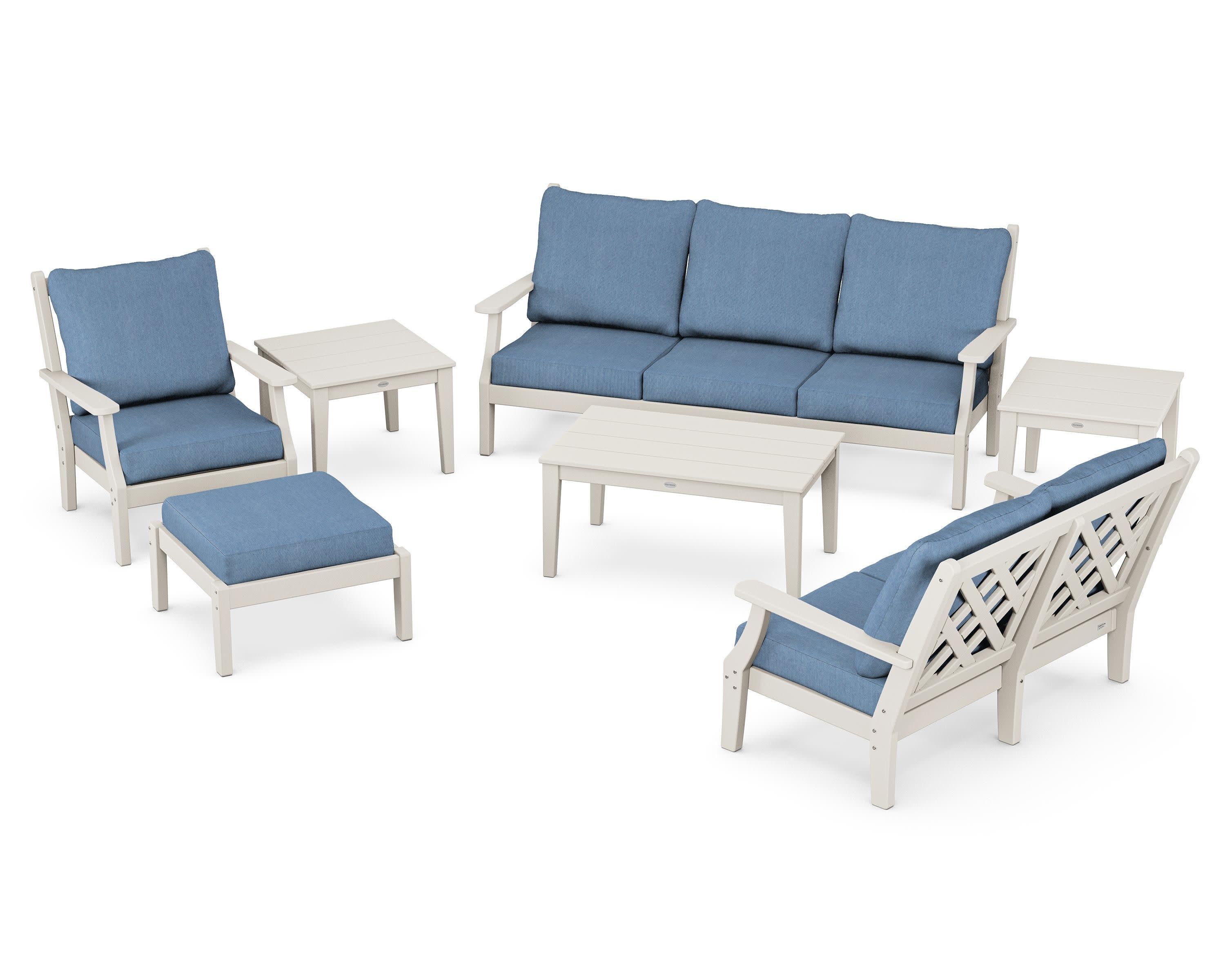 Wovendale 7-Piece Deep Seating Set in Sand / Sky Blue
