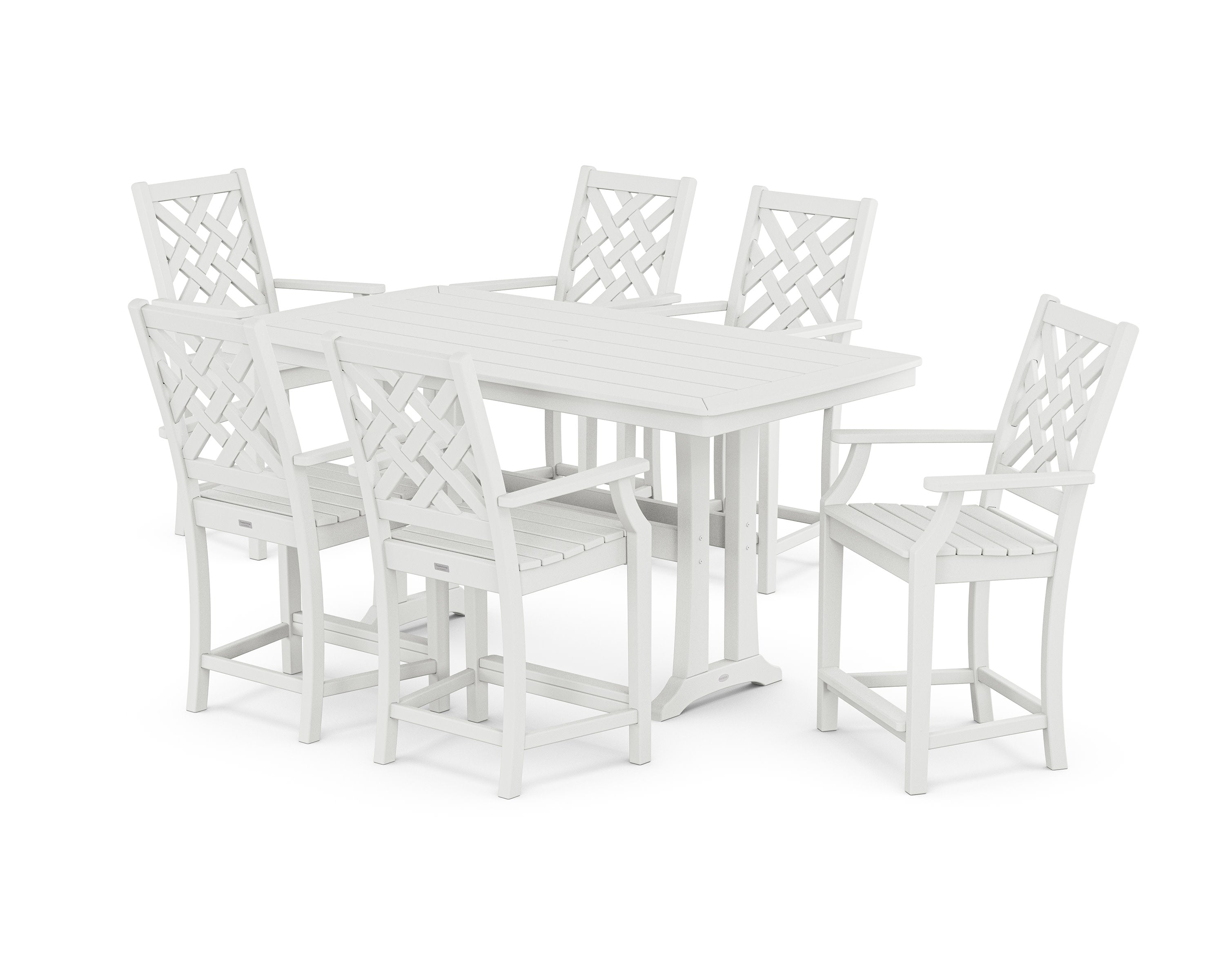 Wovendale Arm Chair 7-Piece Counter Set with Trestle Legs in White