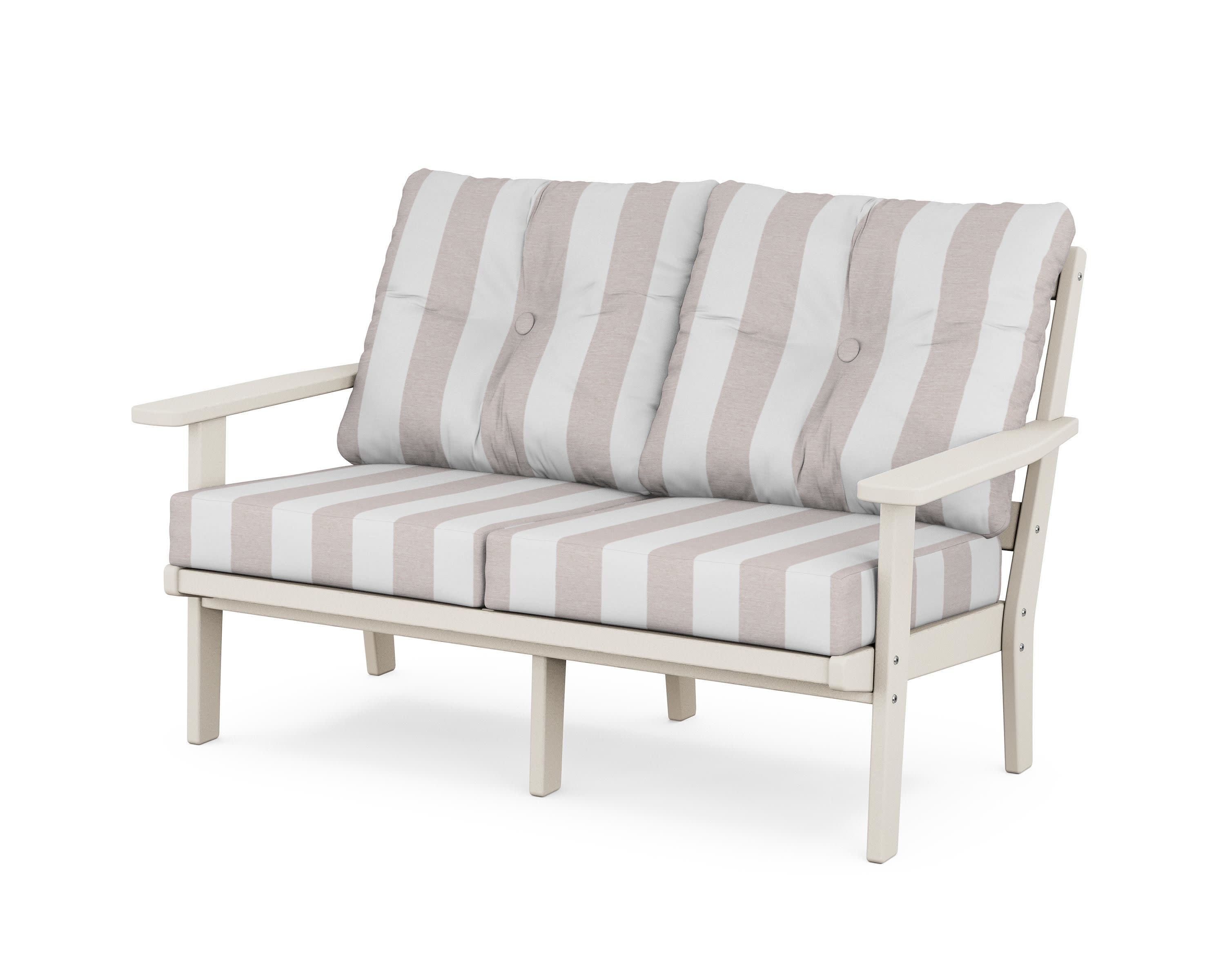 Prairie Deep SeatingLoveseat in Sand / Cabana Stripe Dune Burlap