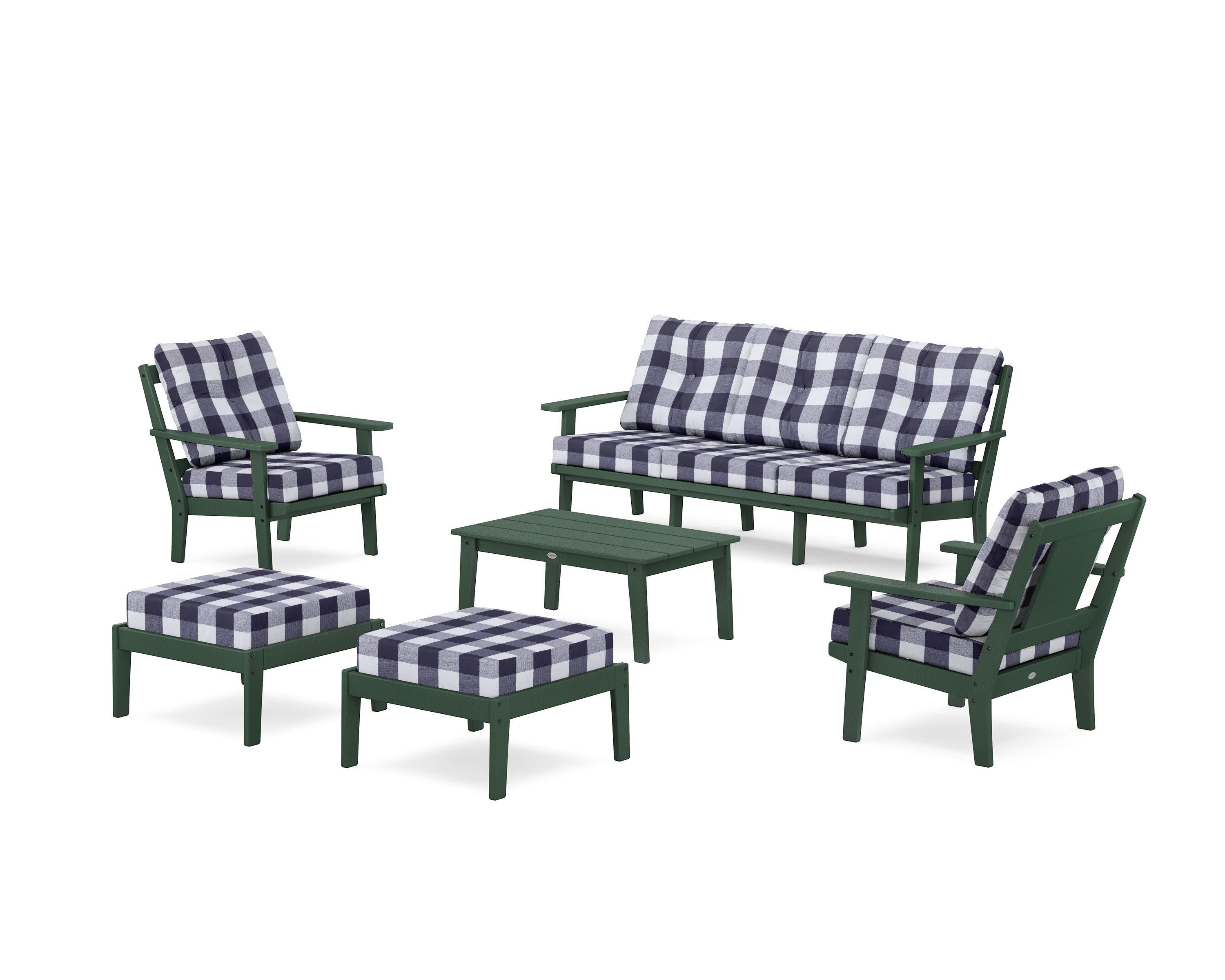 Prairie 6-Piece Lounge Sofa Set in Green / Buffalo Plaid Navy
