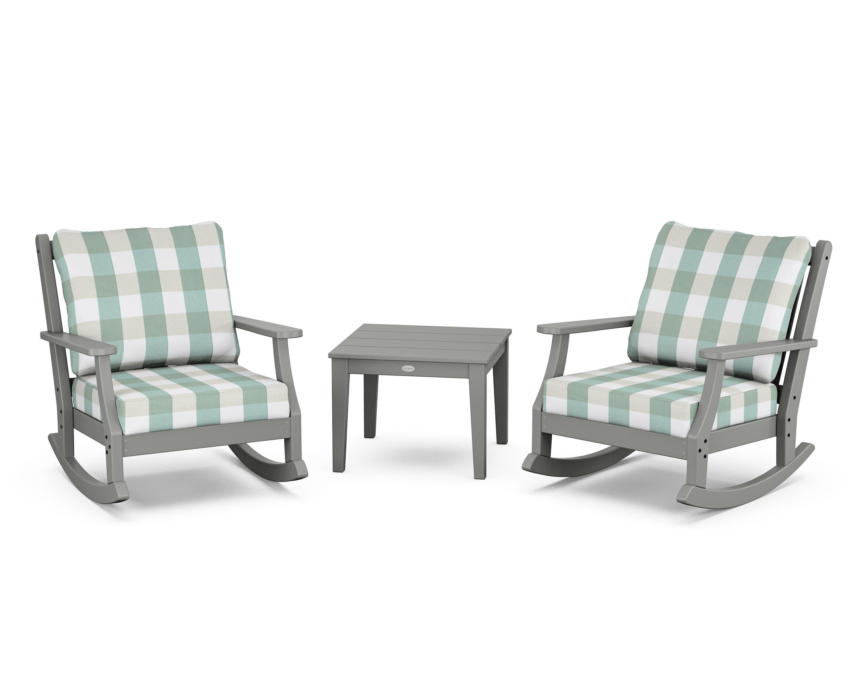 Wovendale 3-Piece Deep Seating Rocker Set in Slate Grey / Buffalo Plaid Glacier Spa