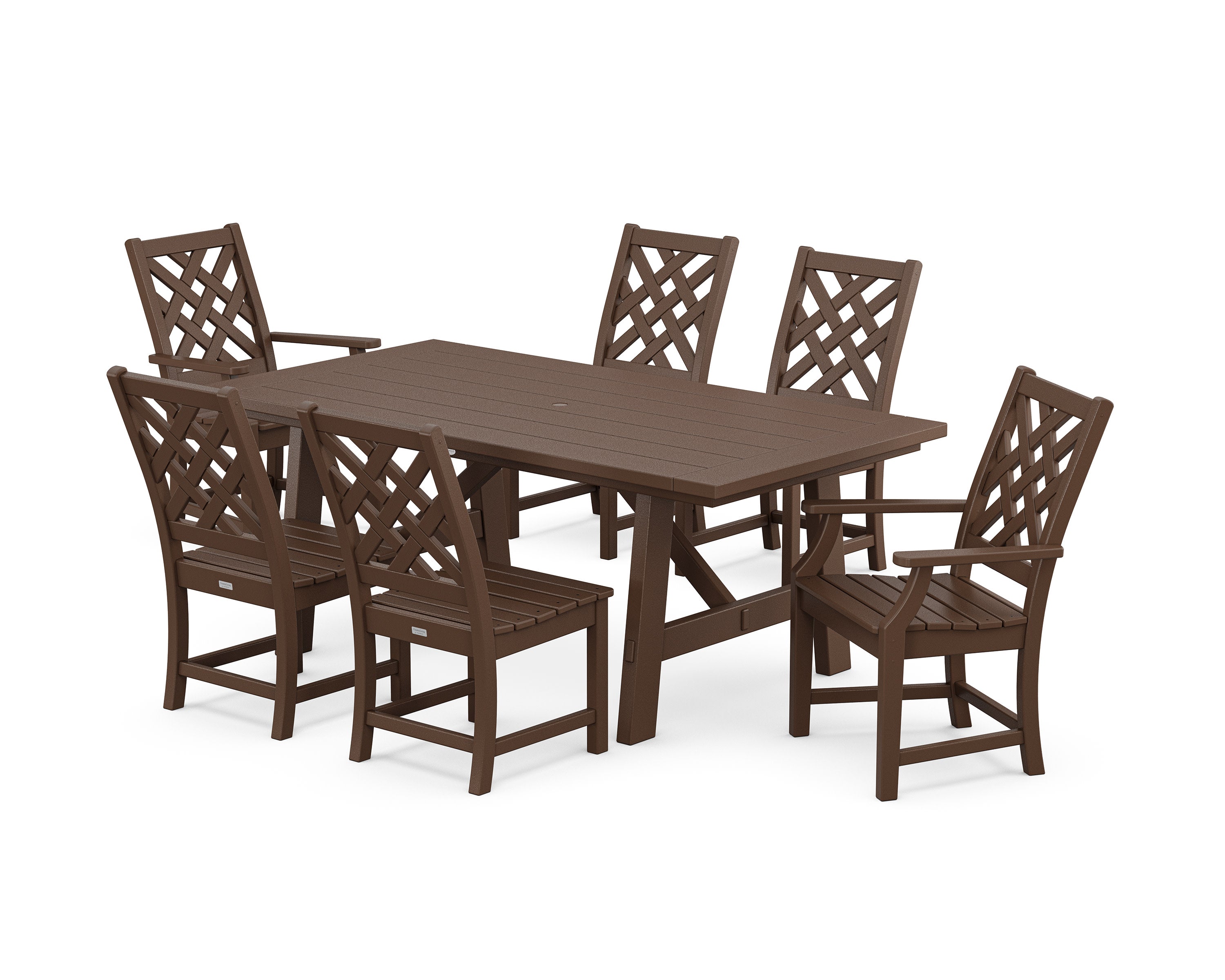 Wovendale 7-Piece Rustic Farmhouse Dining Set in Mahogany