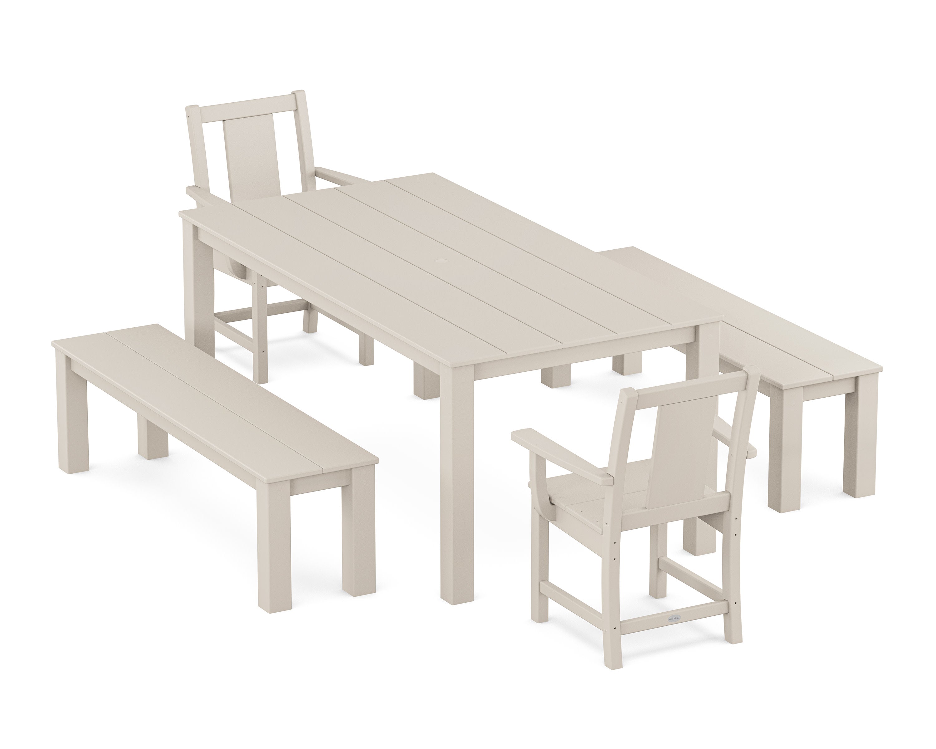Prairie 5-Piece Parsons Dining Set with Benches in Sand