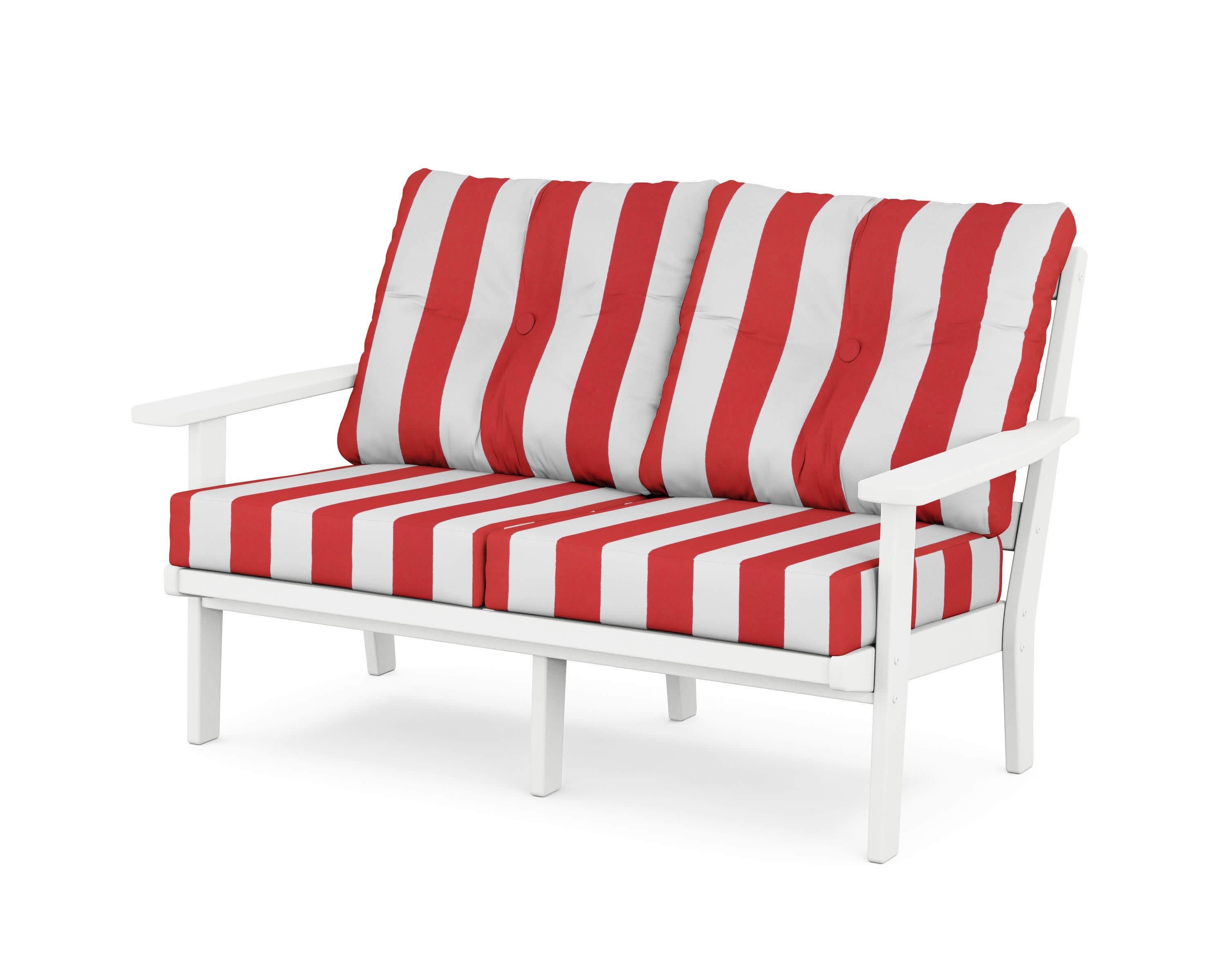 Prairie Deep SeatingLoveseat in White / Cabana Stripe Crimson