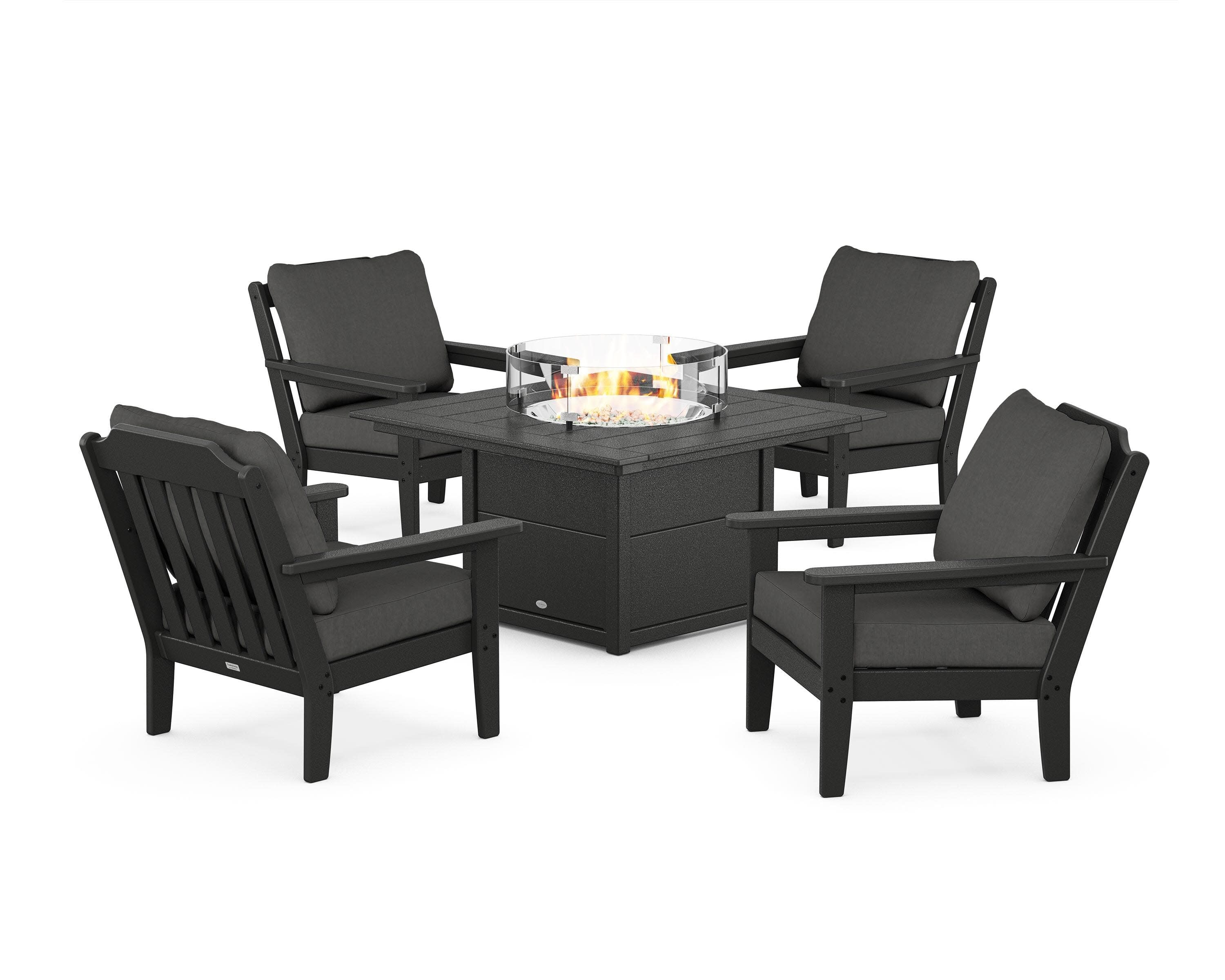 Cottage 5-Piece Deep Seating Set with Fire Pit Table in Black / Spectrum Carbon
