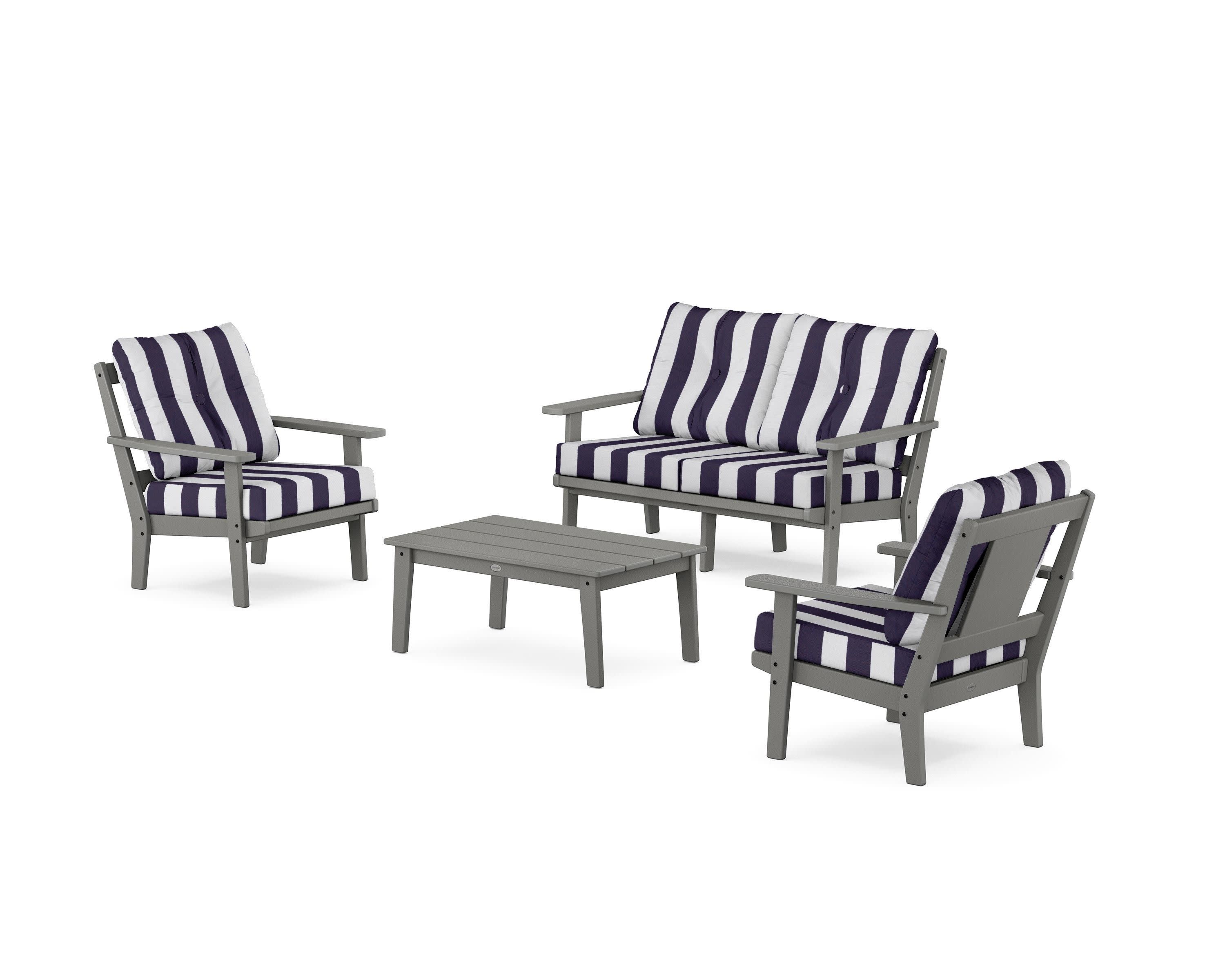 Prairie 4-Piece Deep Seating Set with Loveseat in Slate Grey / Cabana Stripe Navy